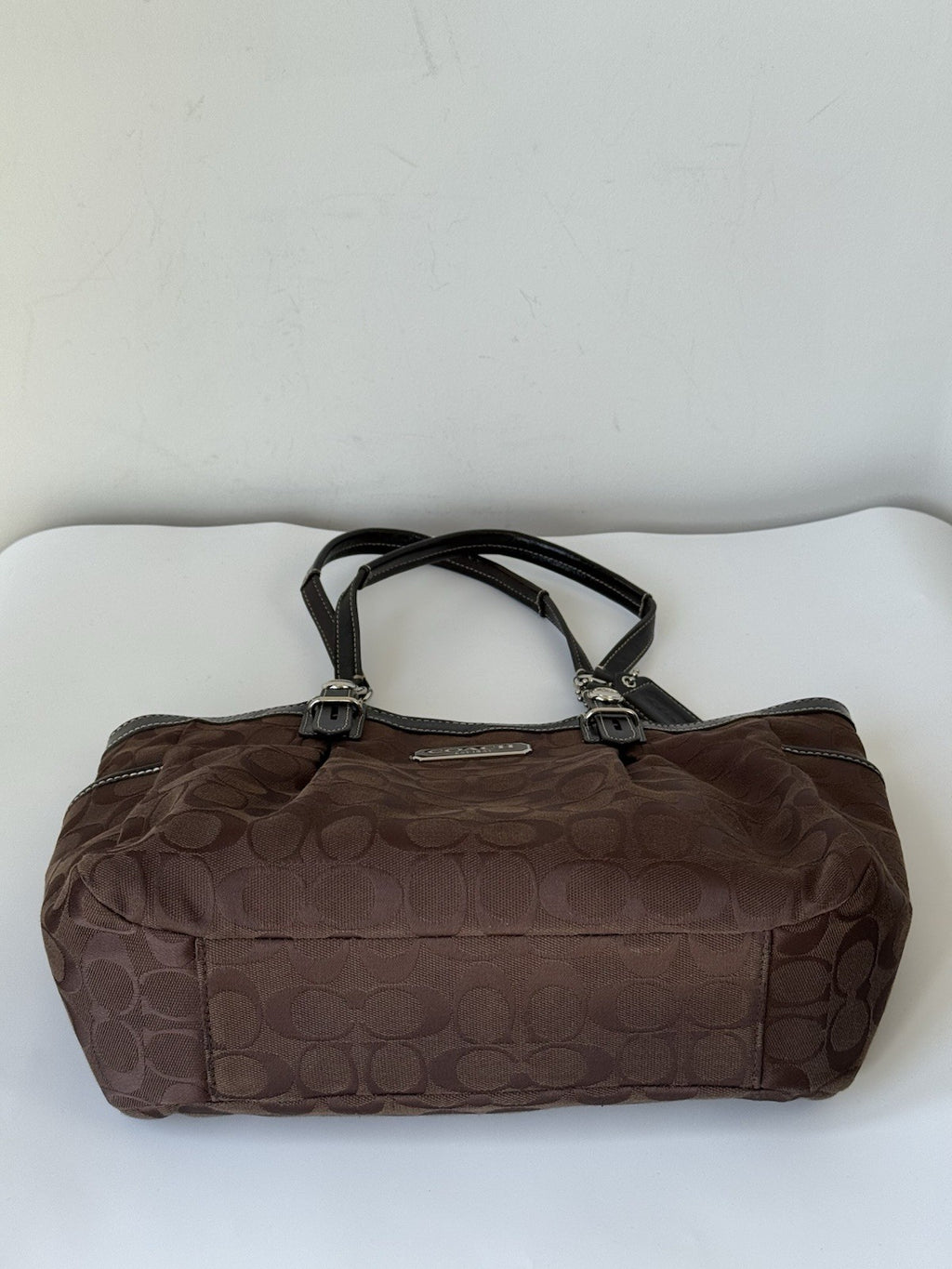 Vintage Coach Gallery East West Tote Bag Dark Brown Signature Handbag 00s Y2K