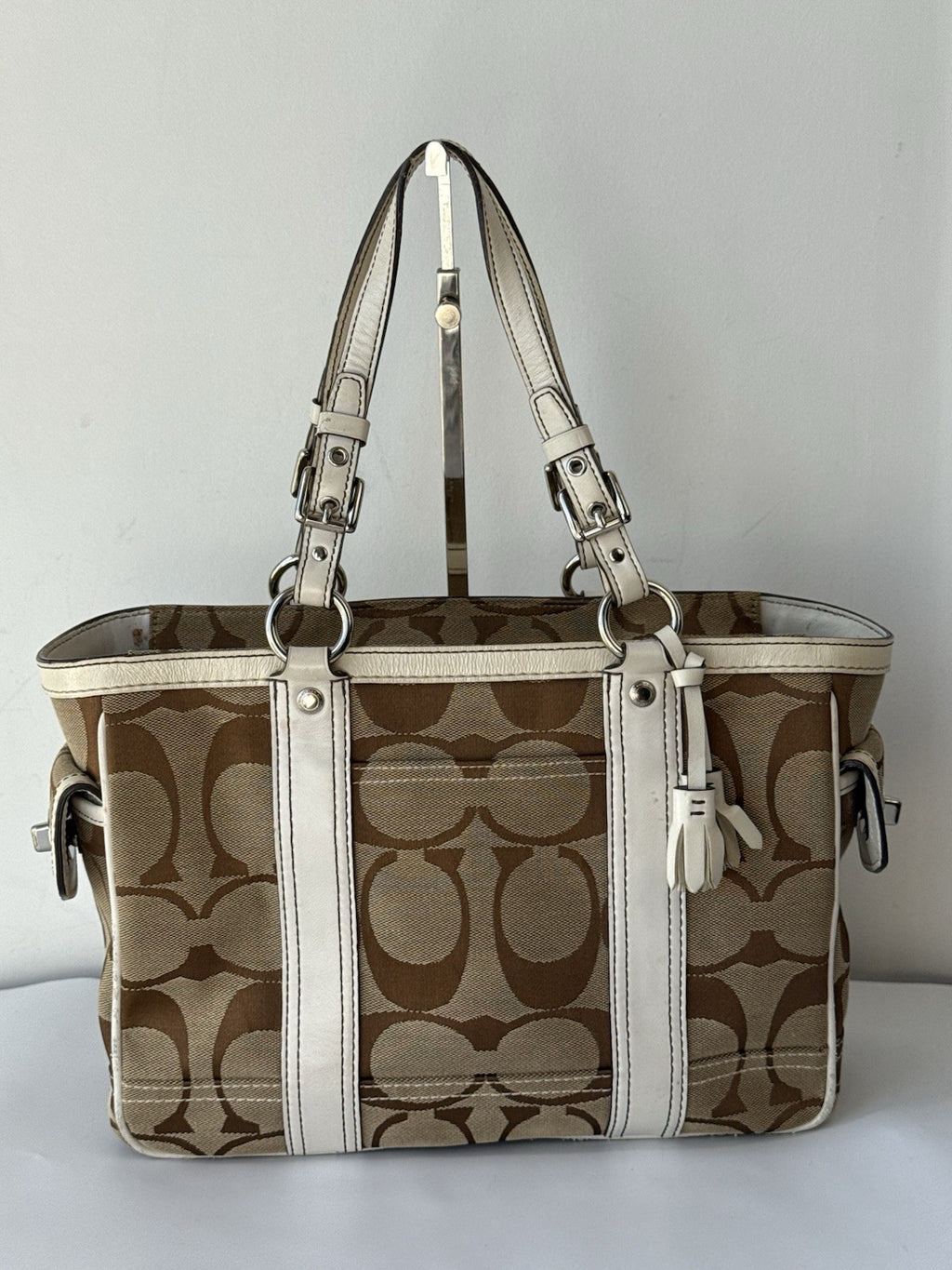 Vintage Coach Tote Bag Khaki/Beige Signature Handbag 00s Y2K