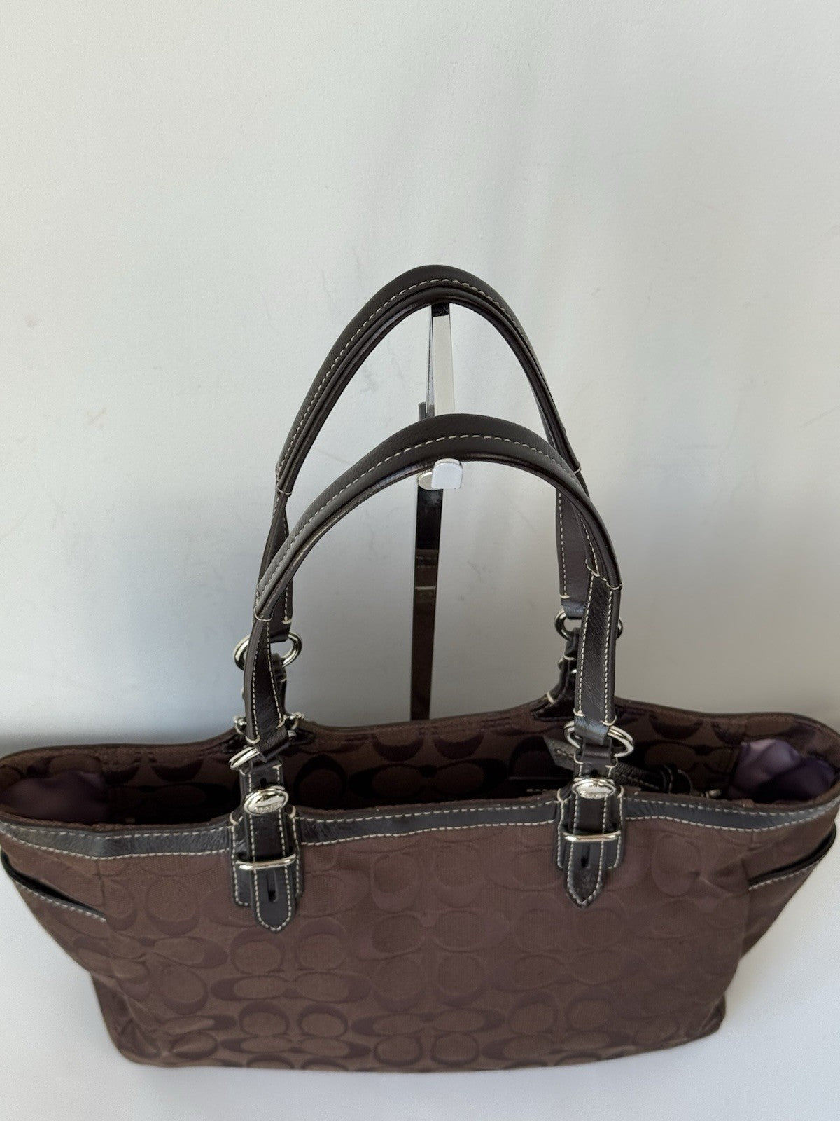 Vintage Coach Gallery East West Tote Bag Dark Brown Signature Handbag 00s Y2K