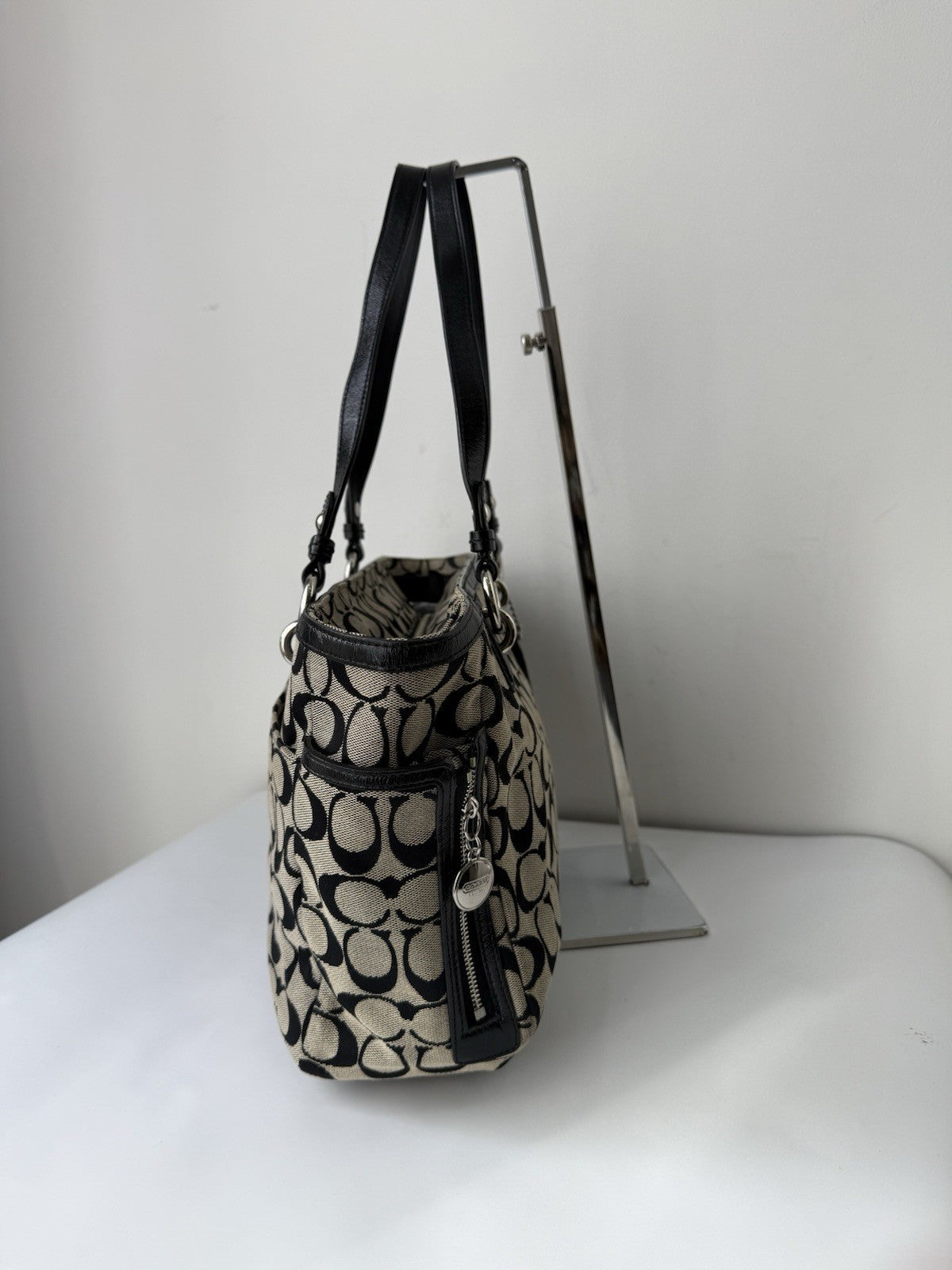 Vintage Coach Gallery Tote Bag Black & Grey Signature Handbag 00s Y2K