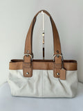 Vintage Coach Soho Pleated Bag In White & Brown Leather 00s Y2K Tote Bag