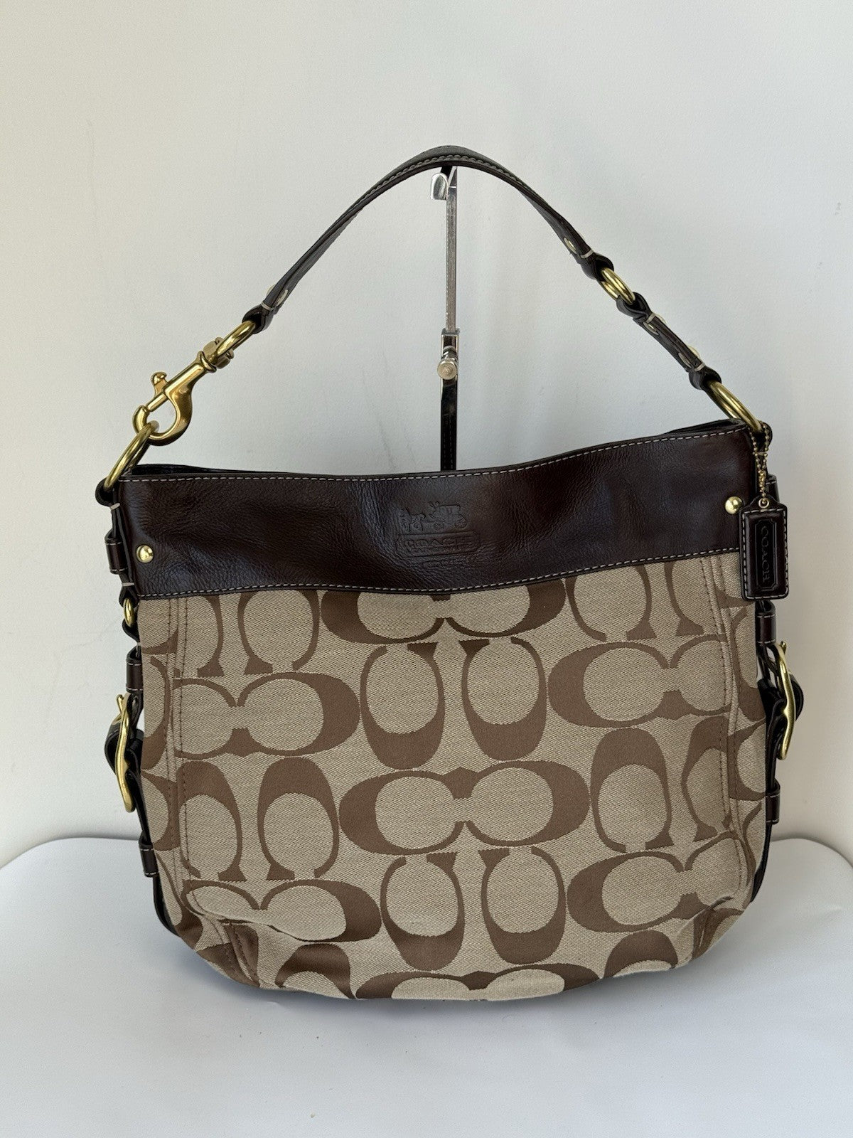 Vintage Coach Zoe Bag Khaki/Mahogany Signature Shoulder Bag 00s Y2K Bag