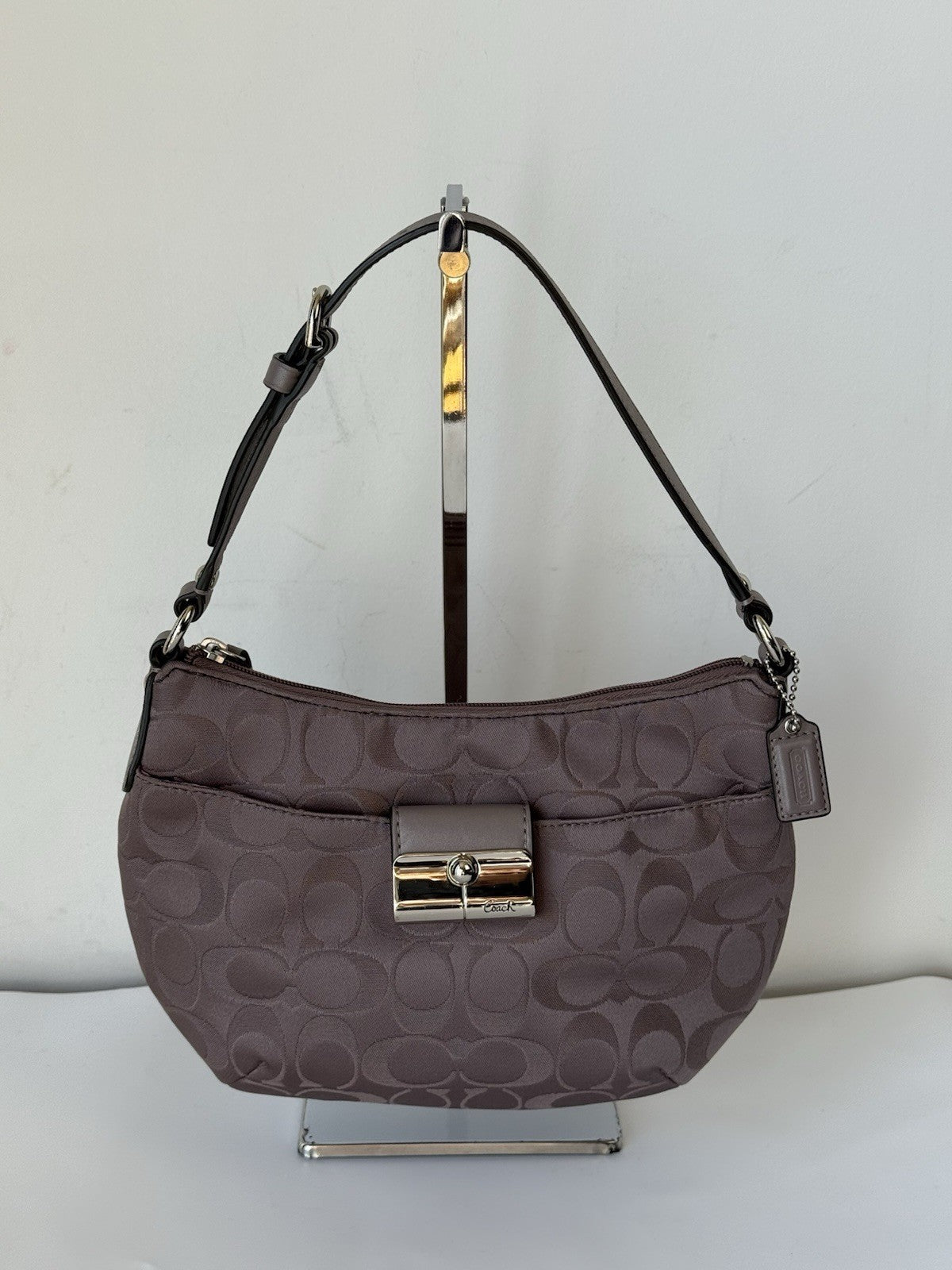 Vintage Coach Kristin Opt Art Handbag Grey/Purple Signature Pouch Bag 00s Y2K