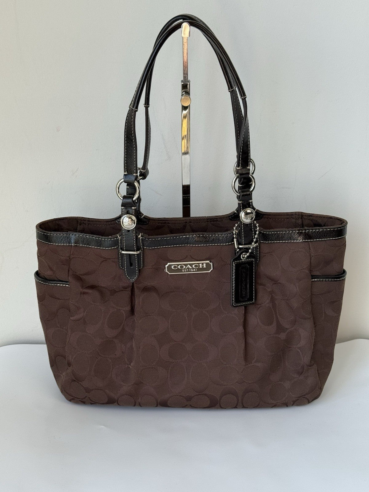 Vintage Coach Gallery East West Tote Bag Dark Brown Signature Handbag 00s Y2K