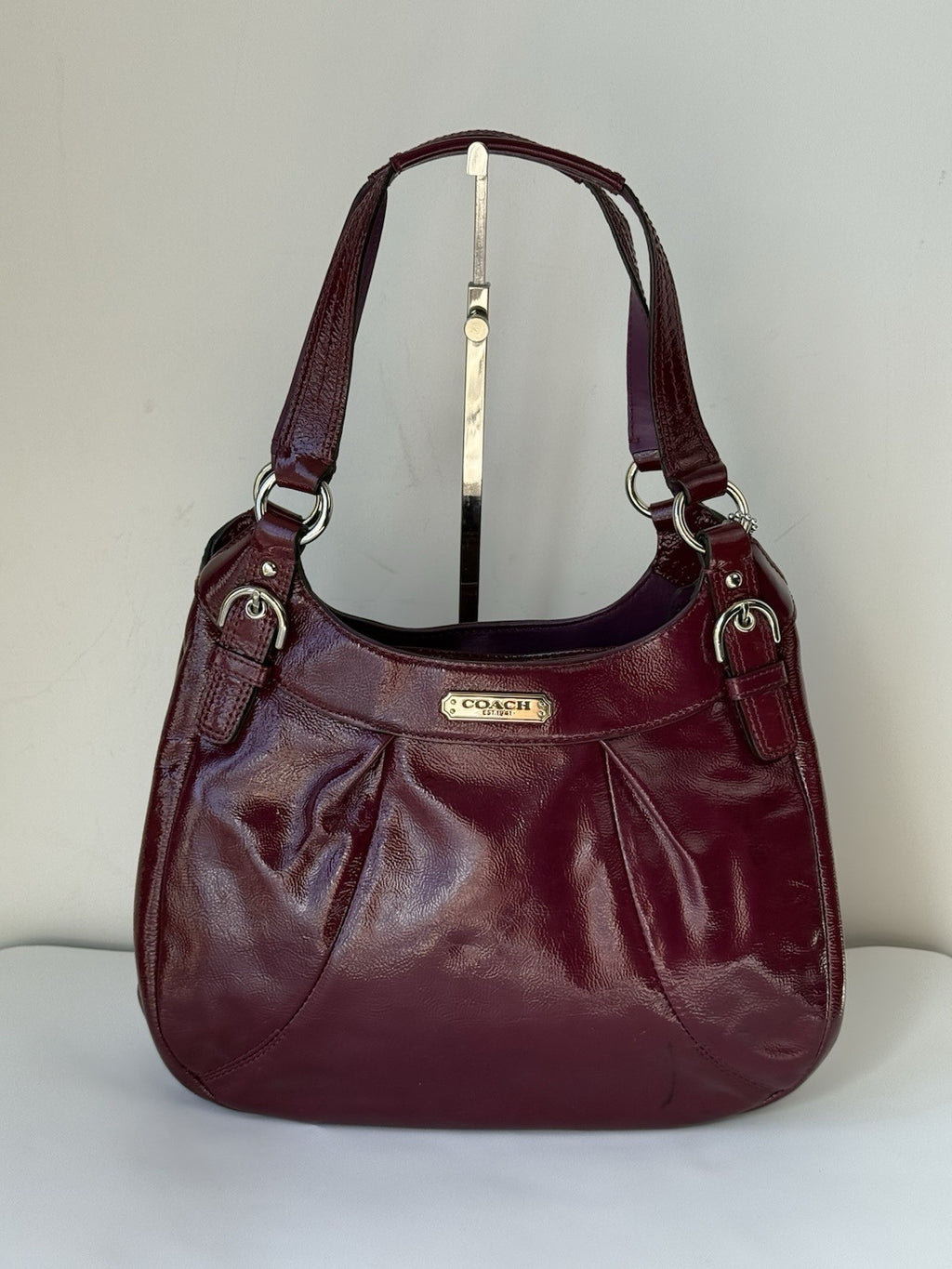Vintage Coach Soho Hobo Bag Crimson Plum Patent Leather Shoulder Bag 00s Y2K