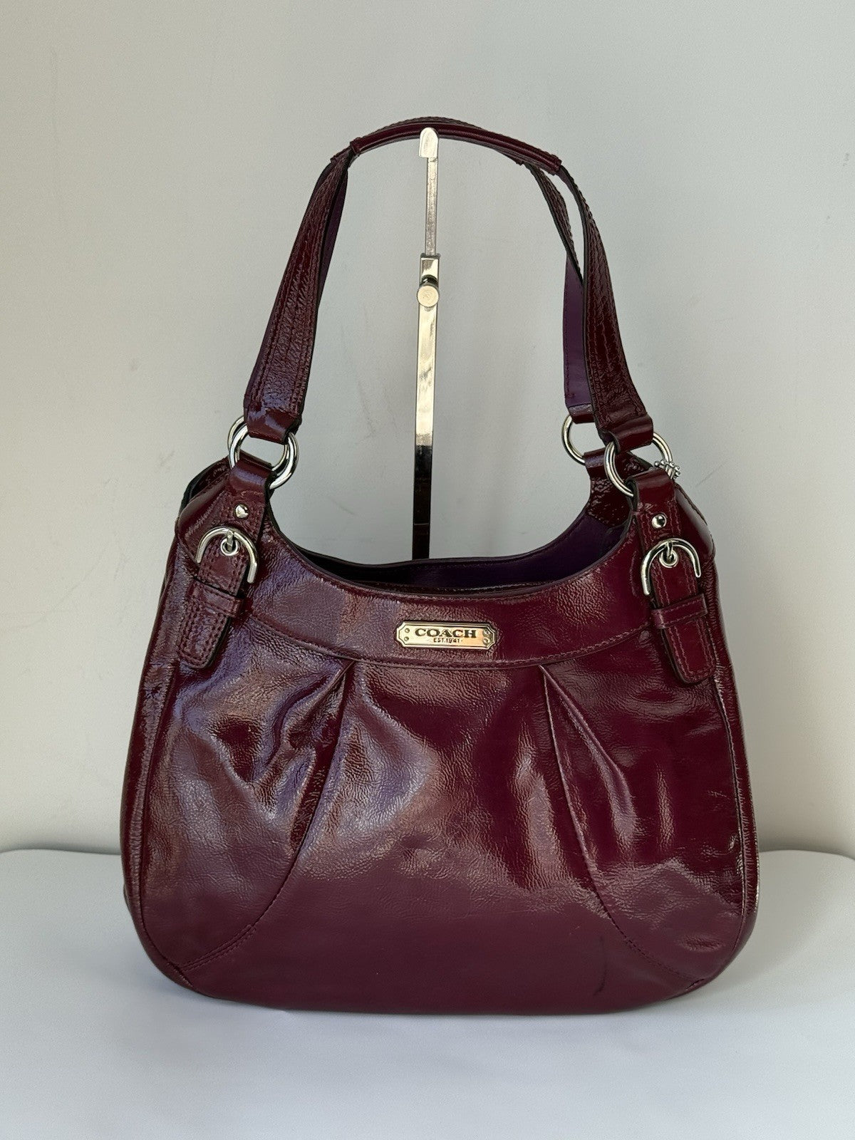 Vintage Coach Soho Hobo Bag Crimson Plum Patent Leather Shoulder Bag 00s Y2K