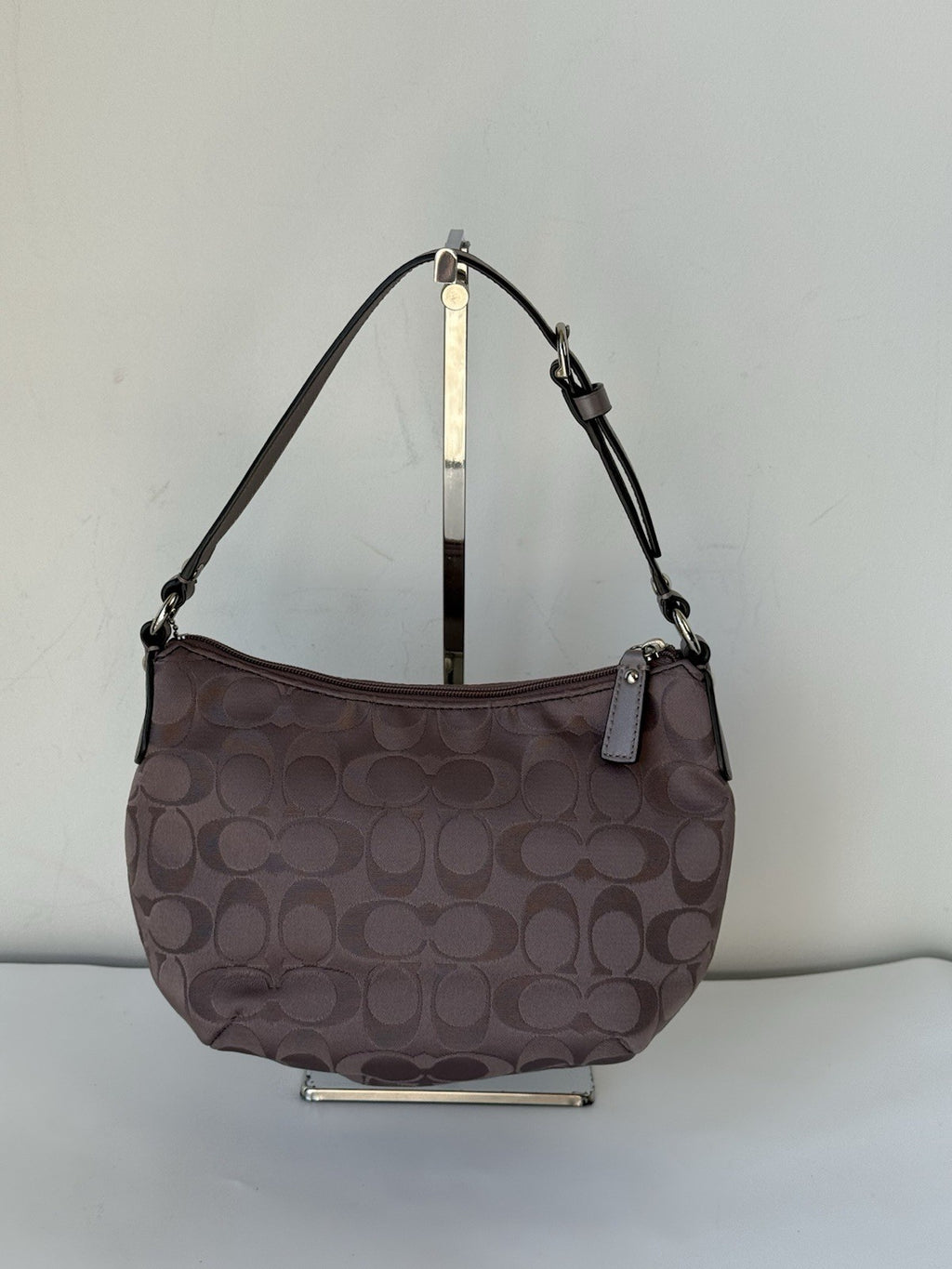 Vintage Coach Kristin Opt Art Handbag Grey/Purple Signature Pouch Bag 00s Y2K