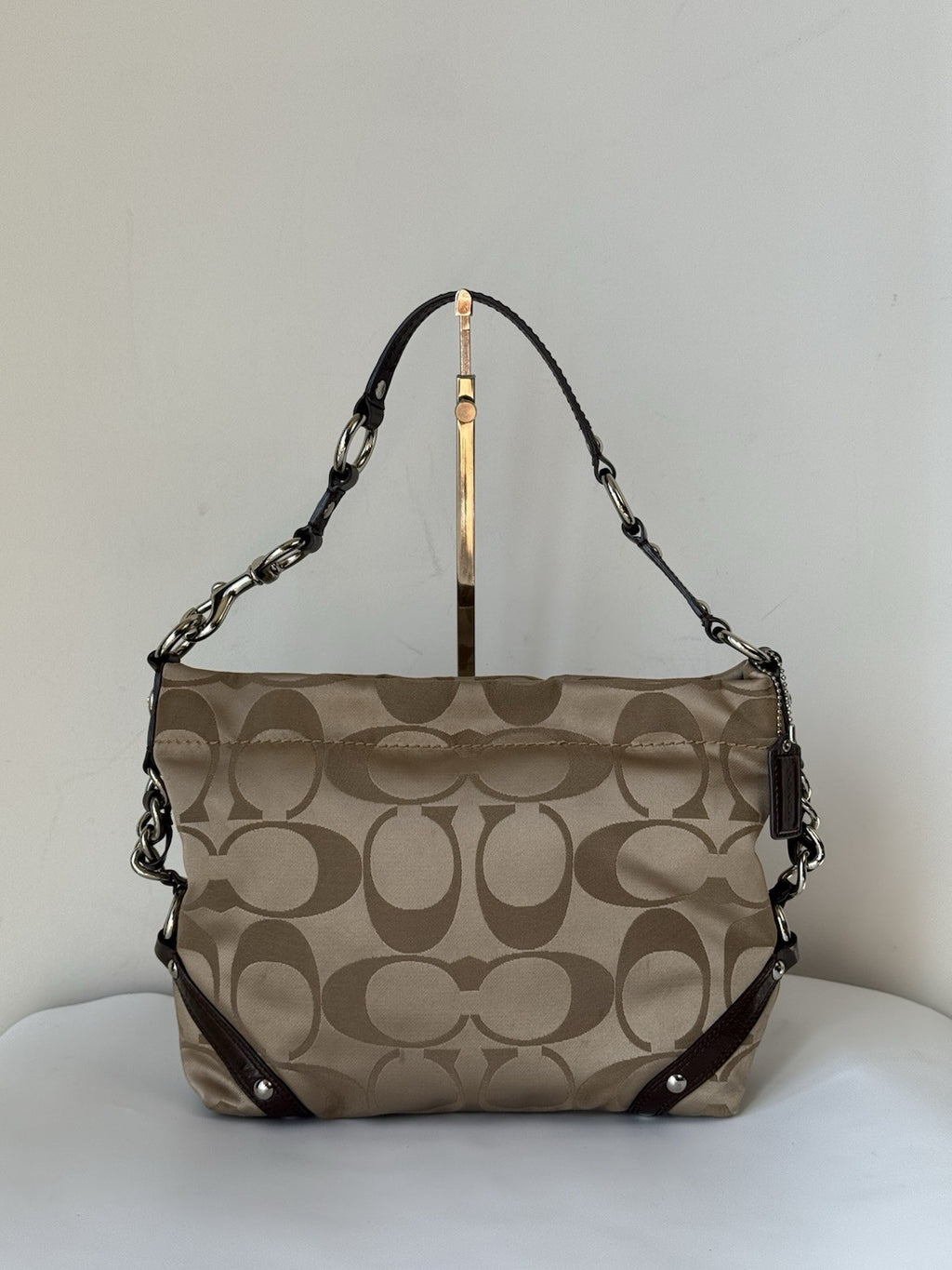 Vintage Coach Carly Hobo Bag Beige/Dark brown Signature Shoulder Bag 00s Y2K