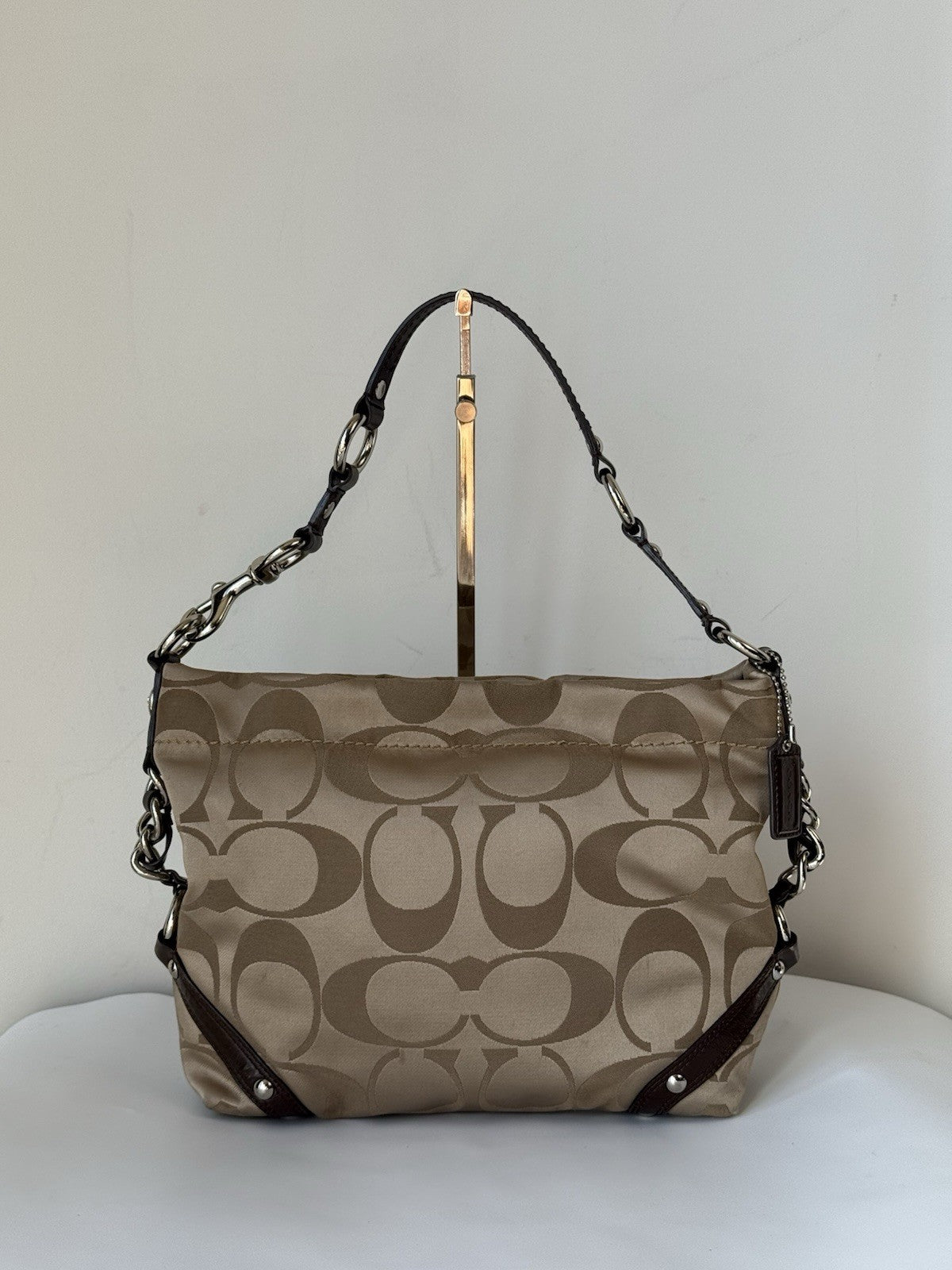 Vintage Coach Carly Hobo Bag Beige/Dark brown Signature Shoulder Bag 00s Y2K