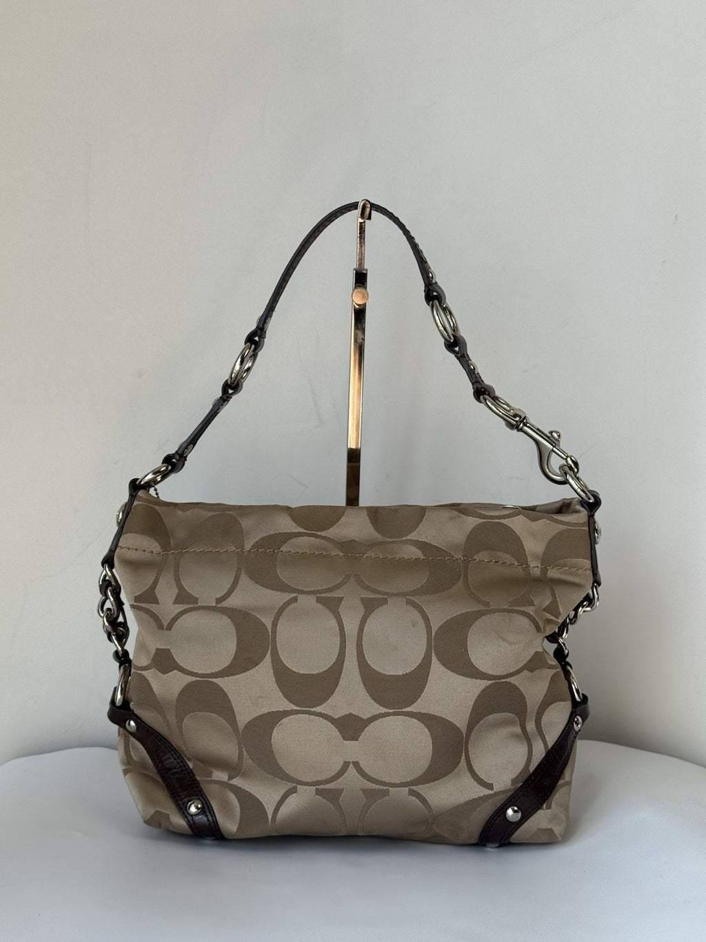 Vintage Coach Carly Hobo Bag Beige/Dark brown Signature Shoulder Bag 00s Y2K