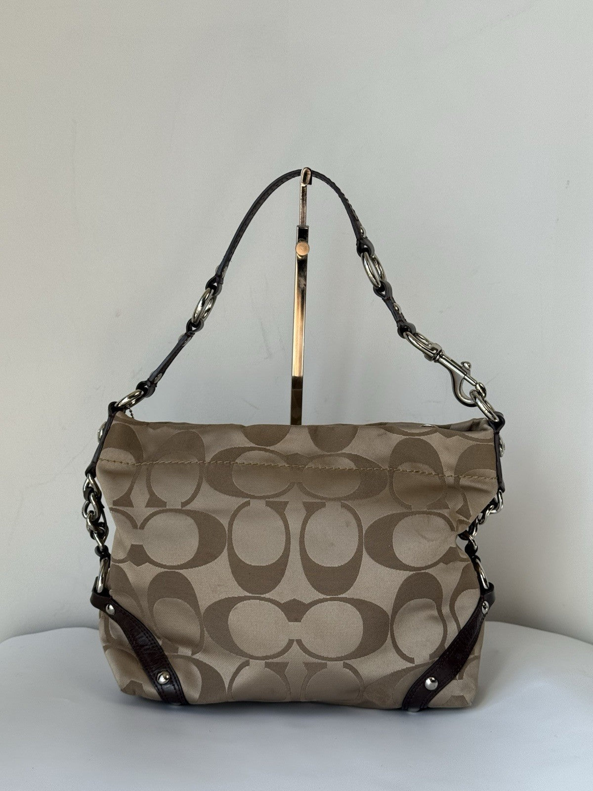 Vintage Coach Carly Hobo Bag Beige/Dark brown Signature Shoulder Bag 00s Y2K