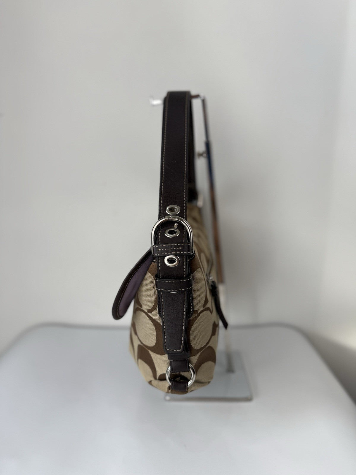 Vintage Coach Shoulder Bag Brown & Beige TurnLock Signature Crossbody Bag Y2K