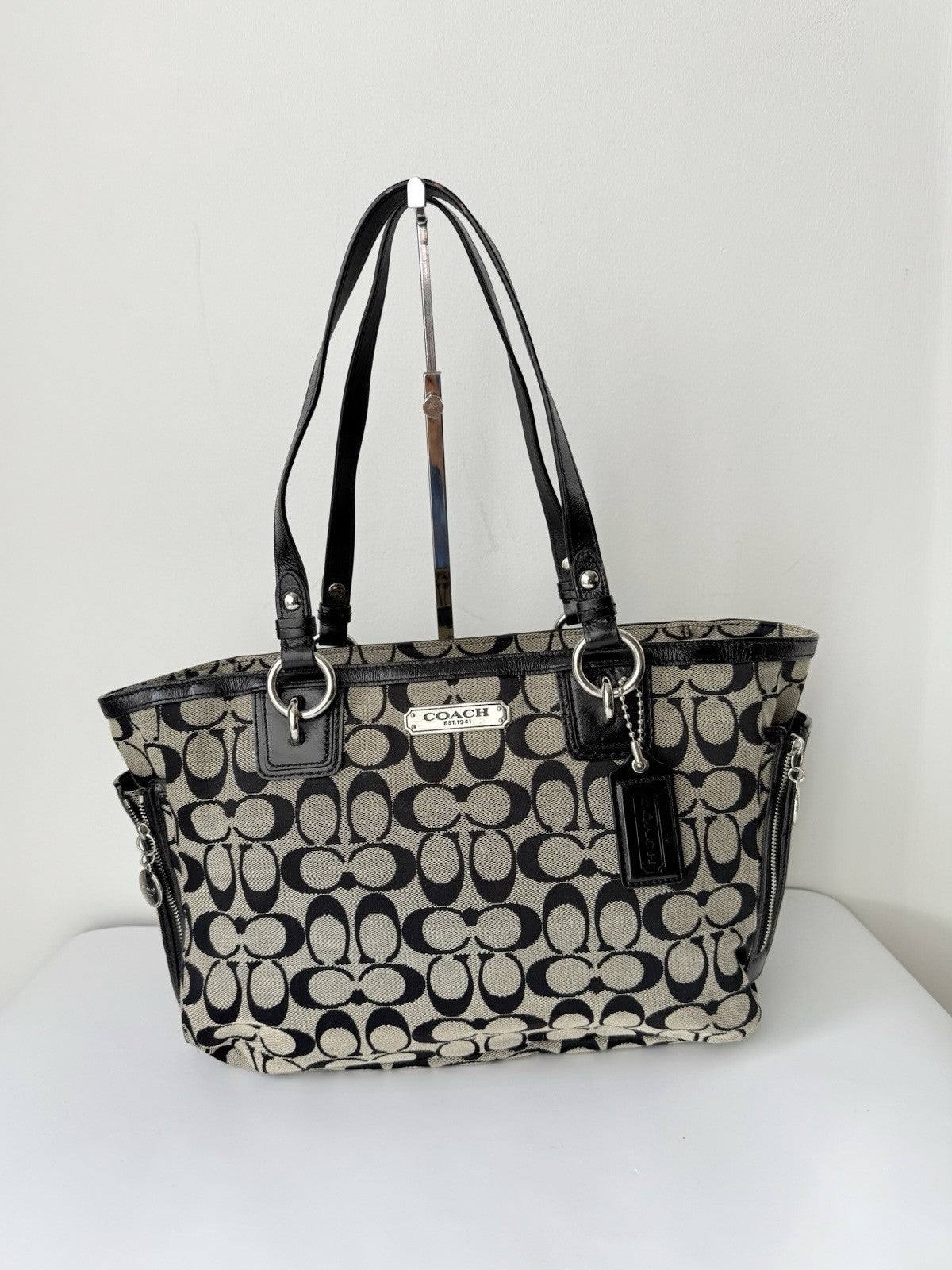 Vintage Coach Gallery Tote Bag Black & Grey Signature Handbag 00s Y2K