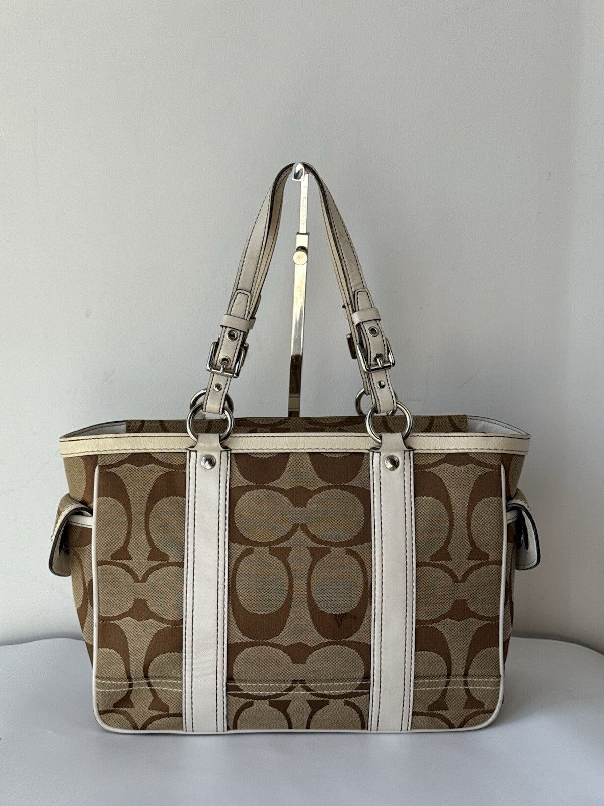 Vintage Coach Tote Bag Khaki/Beige Signature Handbag 00s Y2K