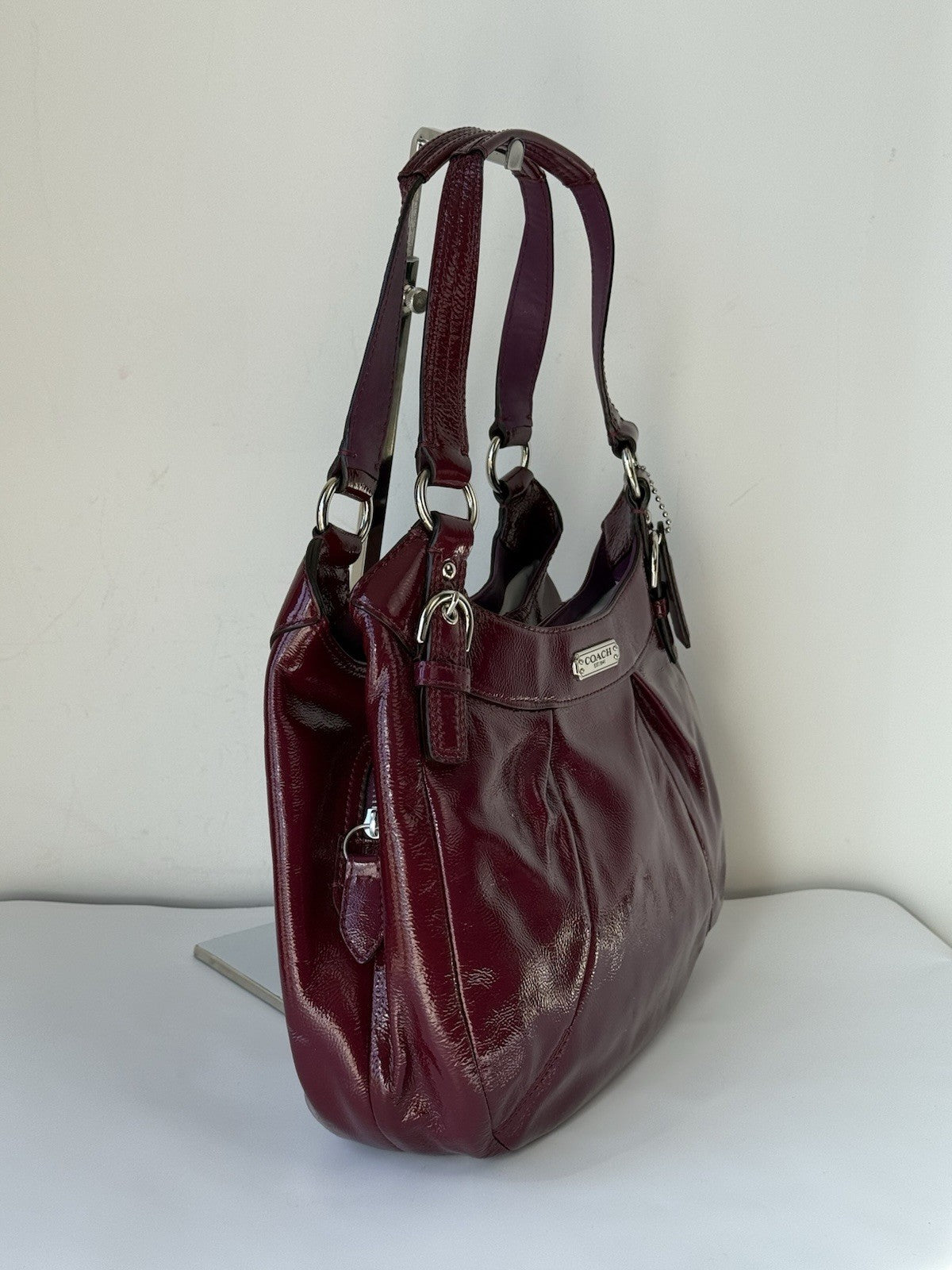 Vintage Coach Soho Hobo Bag Crimson Plum Patent Leather Shoulder Bag 00s Y2K
