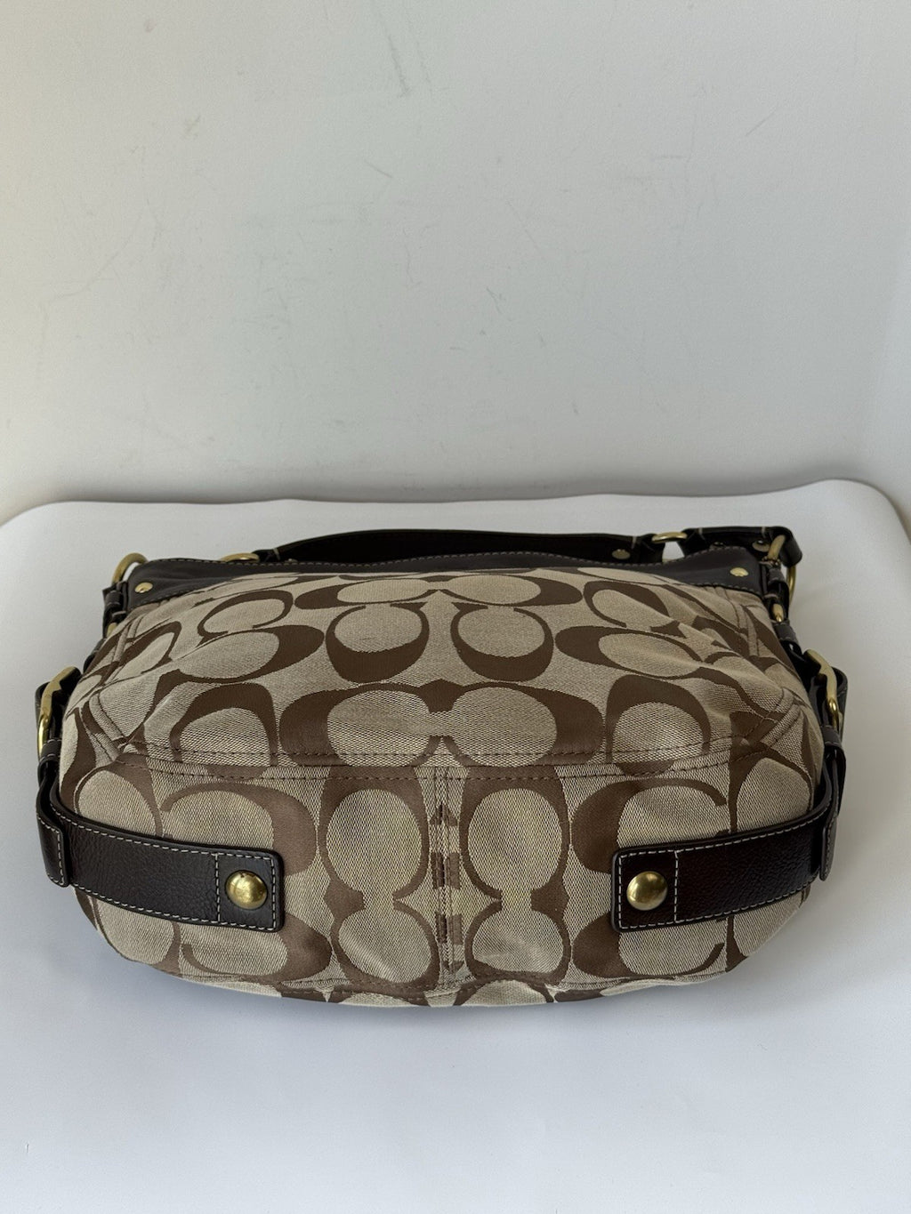 Vintage Coach Zoe Bag Khaki/Mahogany Signature Shoulder Bag 00s Y2K Bag