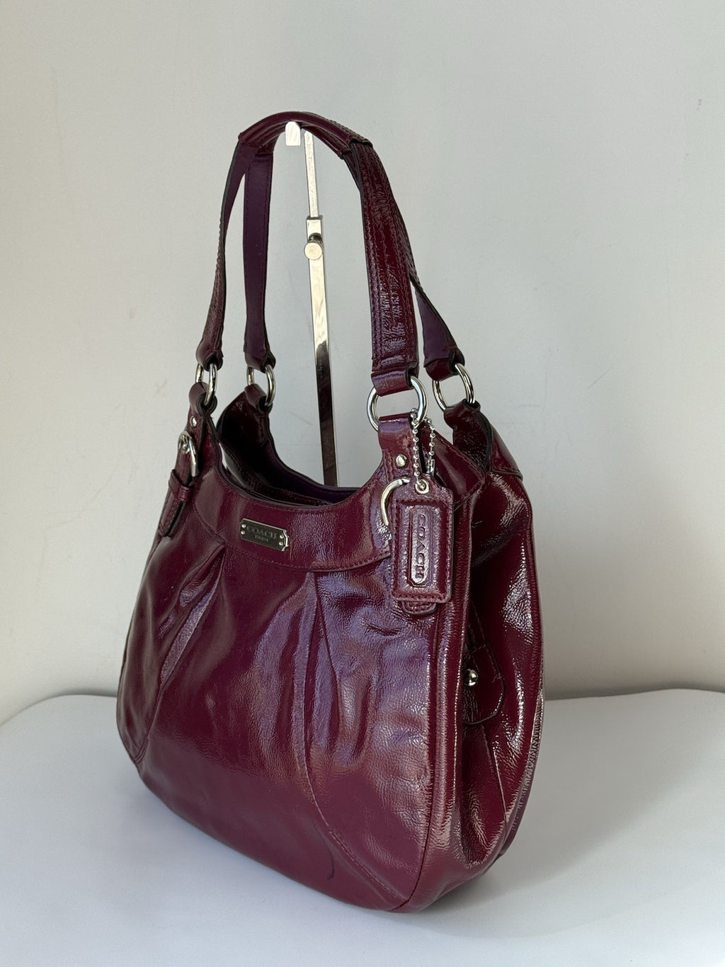 Vintage Coach Soho Hobo Bag Crimson Plum Patent Leather Shoulder Bag 00s Y2K