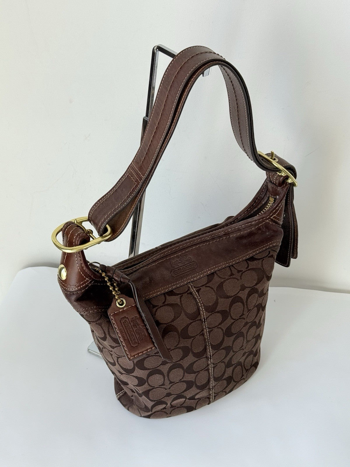 Vintage Coach Bleecker Brown Signature Bucket Bag 00s Y2K Shoulder Bag