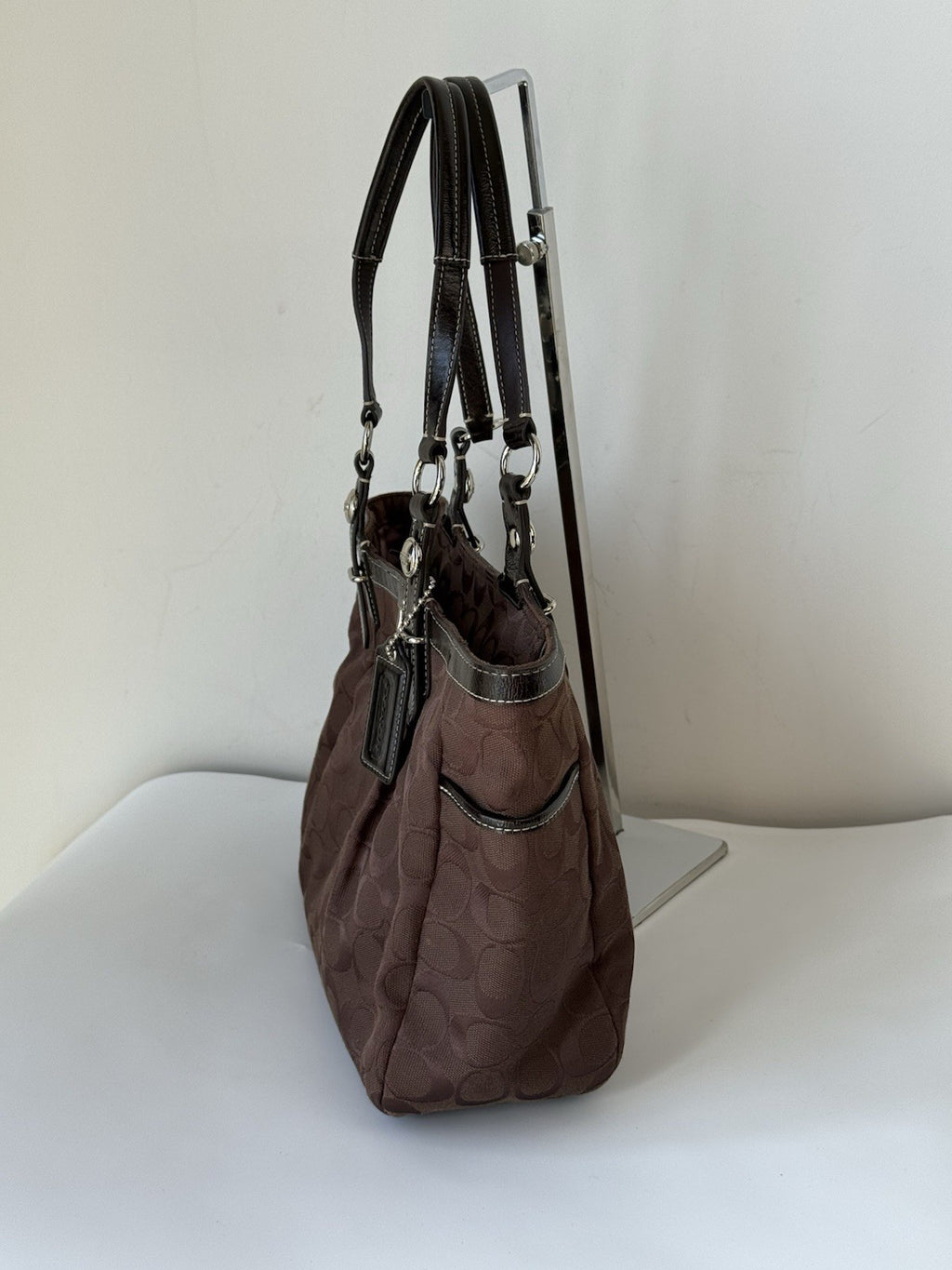 Vintage Coach Gallery East West Tote Bag Dark Brown Signature Handbag 00s Y2K