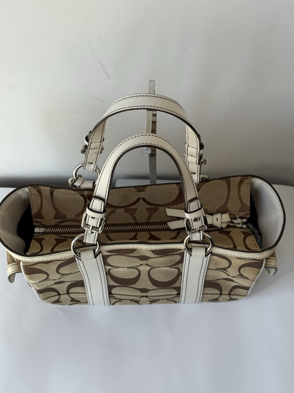 Vintage Coach Tote Bag Khaki/Beige Signature Coach Handbag 00s Y2K