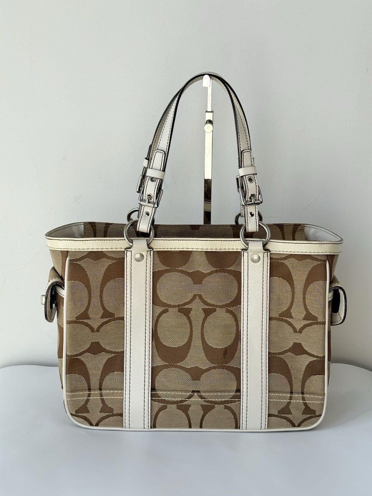 Vintage Coach Tote Bag Khaki/Beige Signature Coach Handbag 00s Y2K