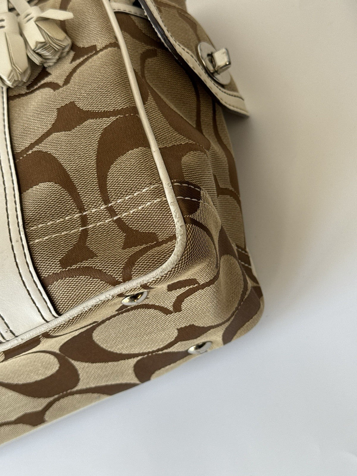 Vintage Coach Tote Bag Khaki/Beige Signature Handbag 00s Y2K