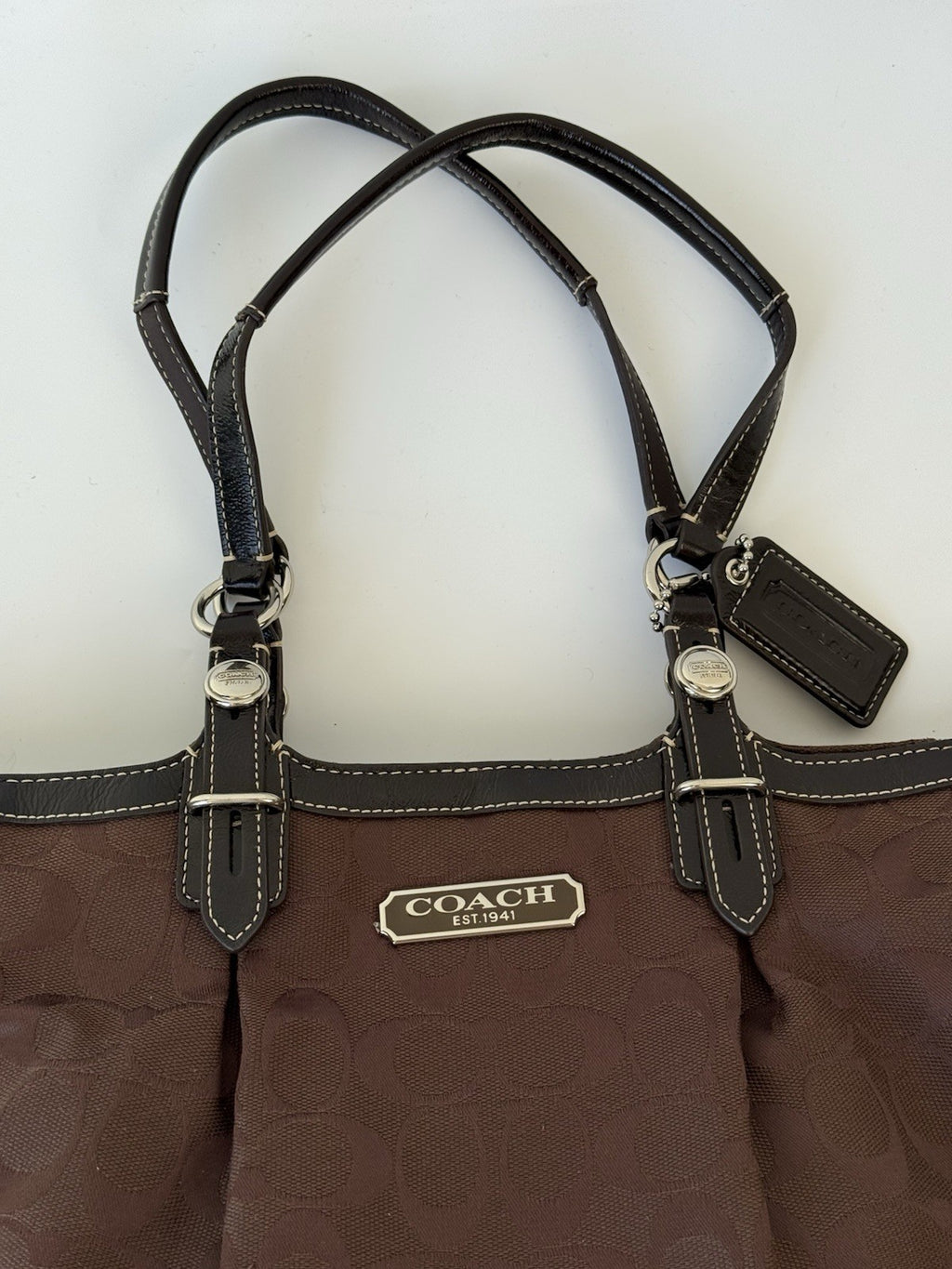 Vintage Coach Gallery East West Tote Bag Dark Brown Signature Handbag 00s Y2K