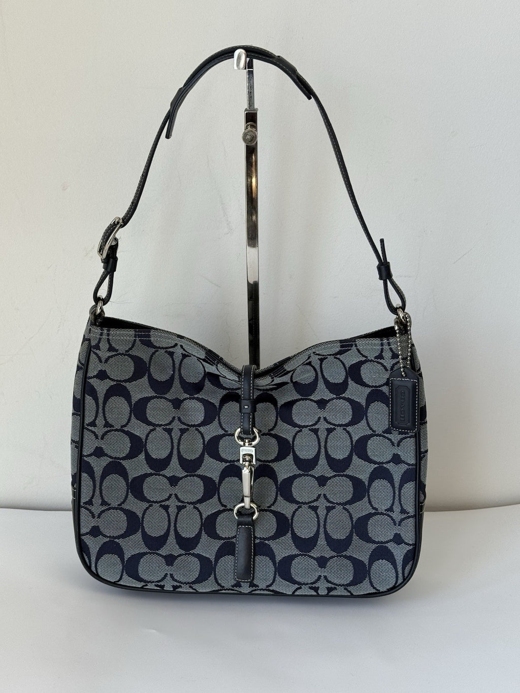 Vintage Coach Hampton Bag Blue & Black Signature Coach Shoulder Bag 00s Y2K