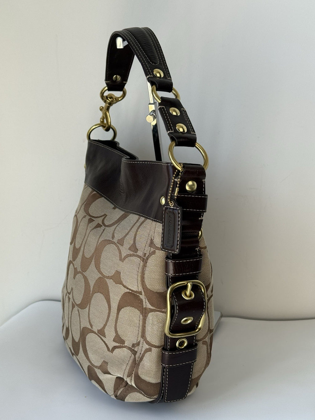 Vintage Coach Zoe Bag Khaki/Mahogany Signature Shoulder Bag 00s Y2K Bag