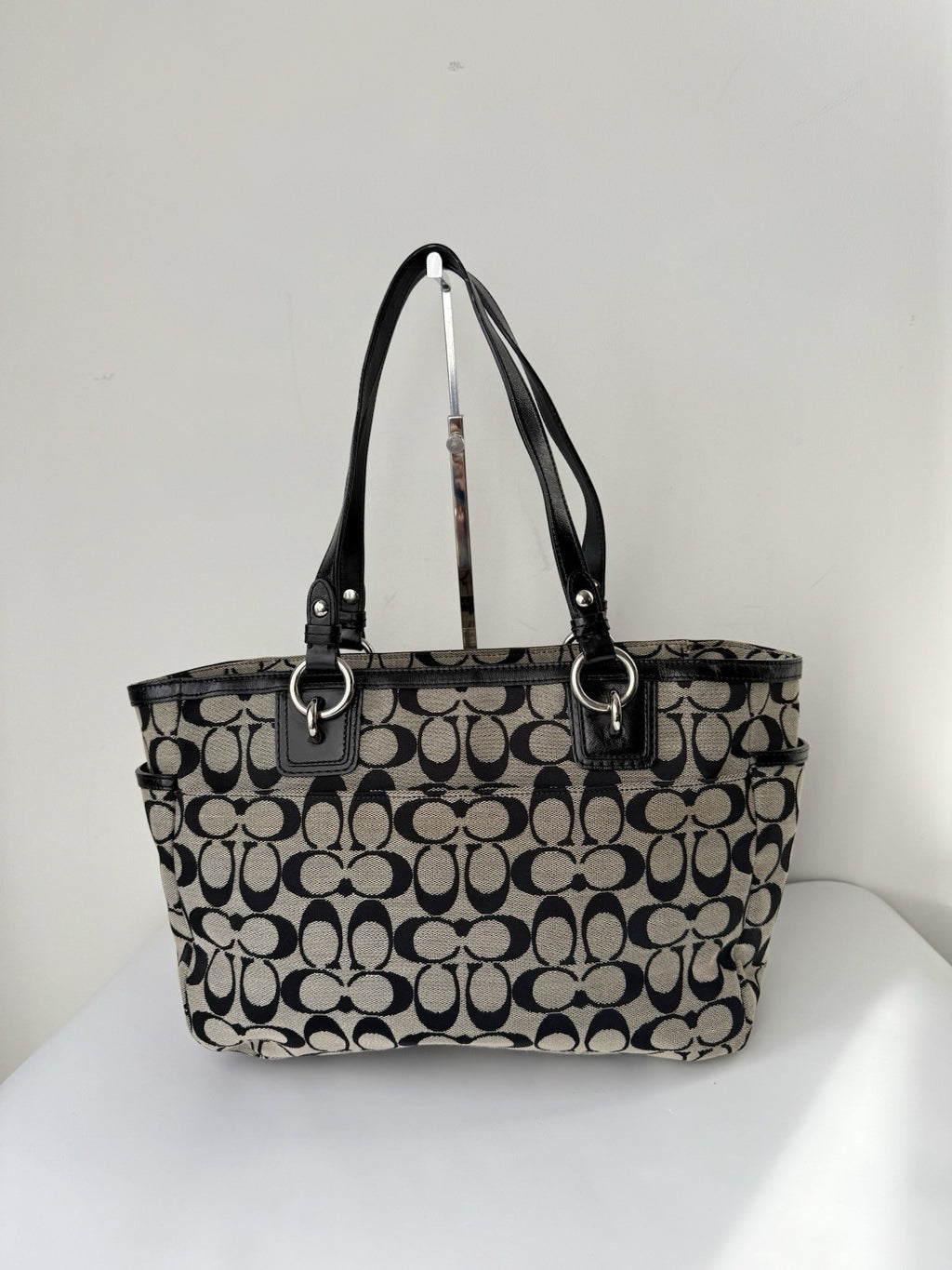 Vintage Coach Gallery Tote Bag Black & Grey Signature Handbag 00s Y2K