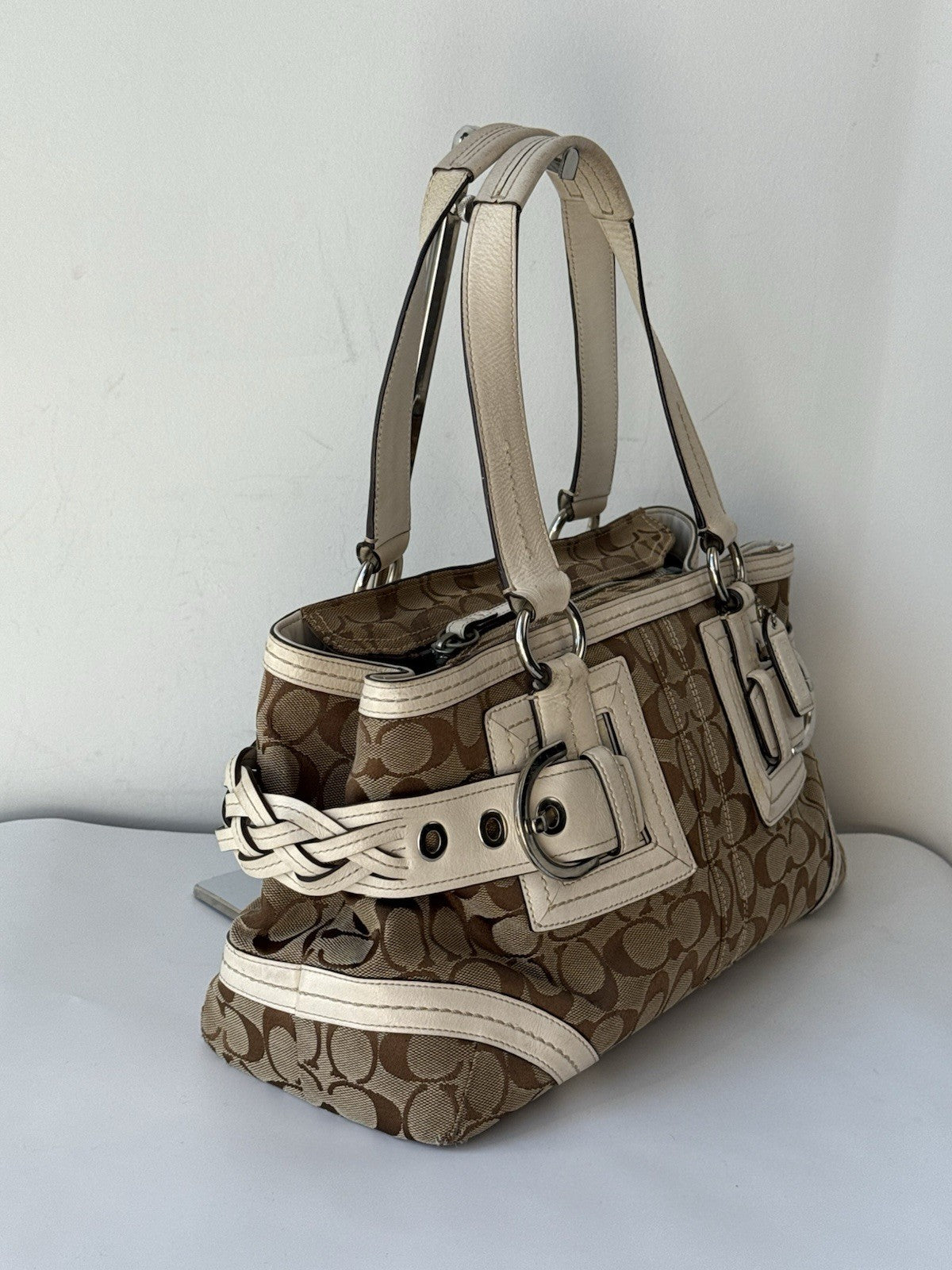 Vintage Coach Soho Bag Beige & Brown Signature Coach Handbag 00s Y2K