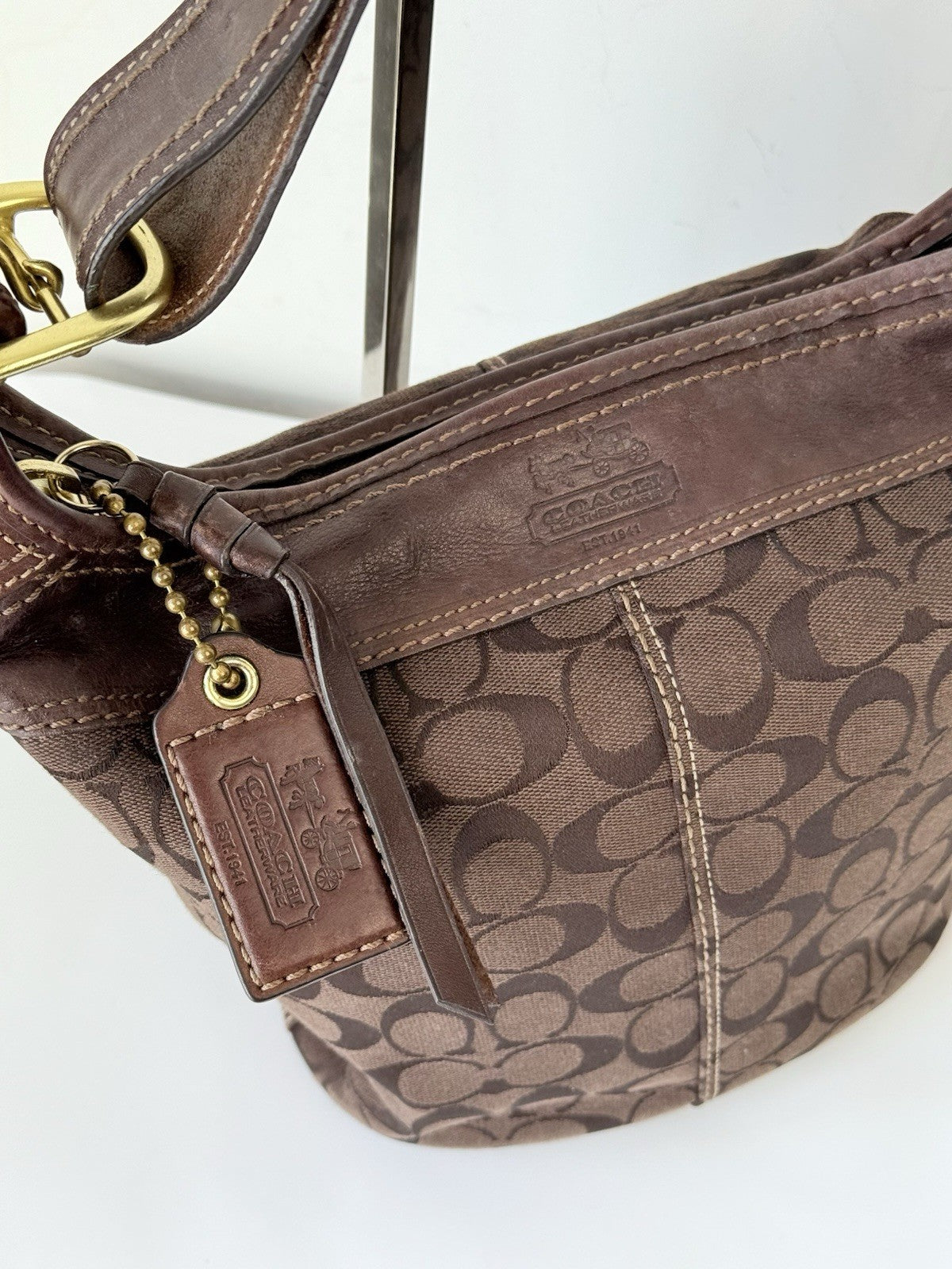 Vintage Coach Bleecker Brown Signature Bucket Bag 00s Y2K Shoulder Bag
