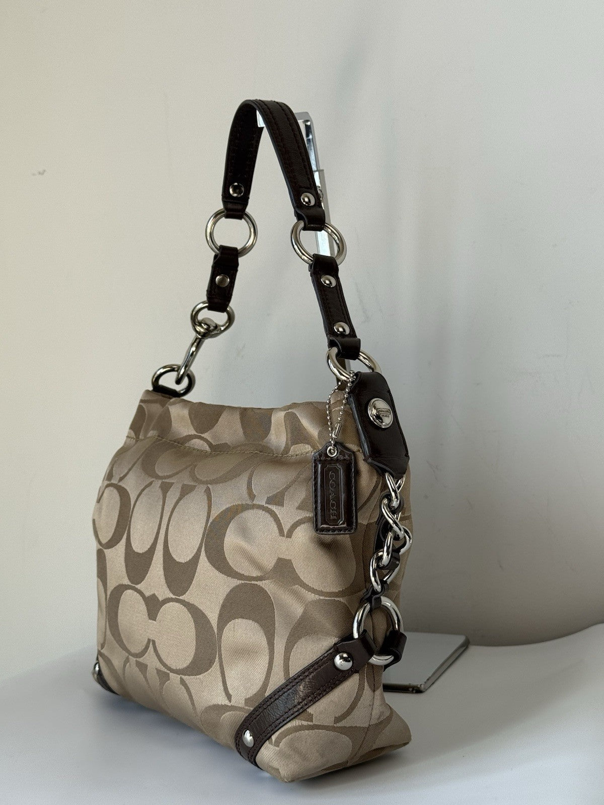 Vintage Coach Carly Hobo Bag Beige/Dark brown Signature Shoulder Bag 00s Y2K