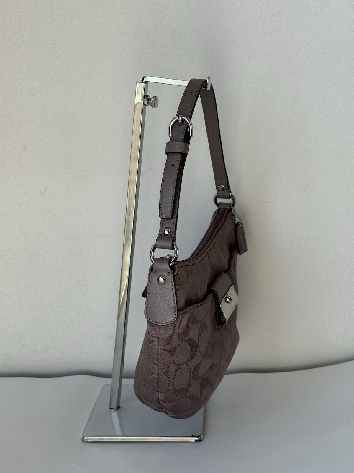 Vintage Coach Kristin Opt Art Handbag Grey/Purple Signature Pouch Bag 00s Y2K