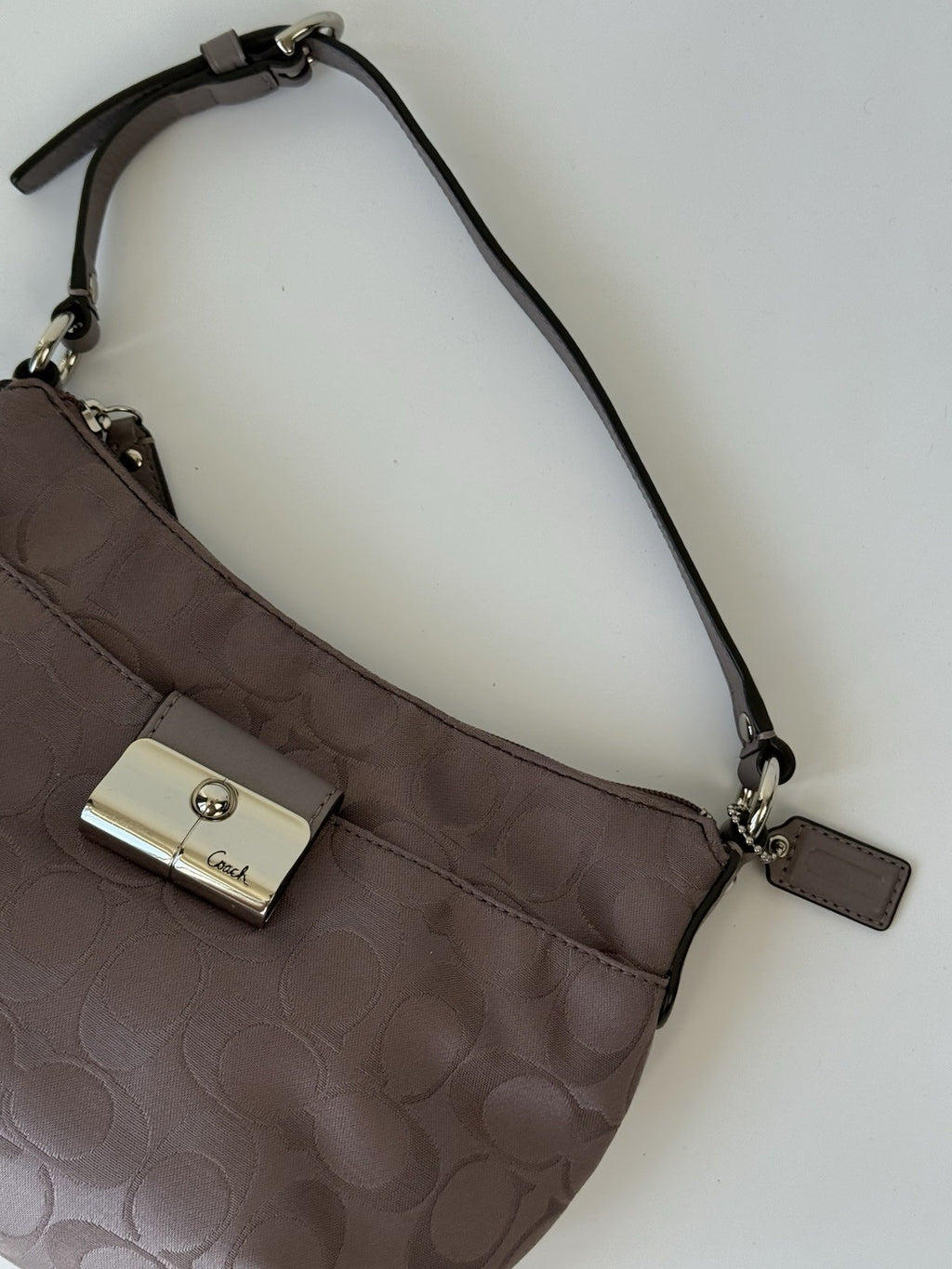 Vintage Coach Kristin Opt Art Handbag Grey/Purple Signature Pouch Bag 00s Y2K