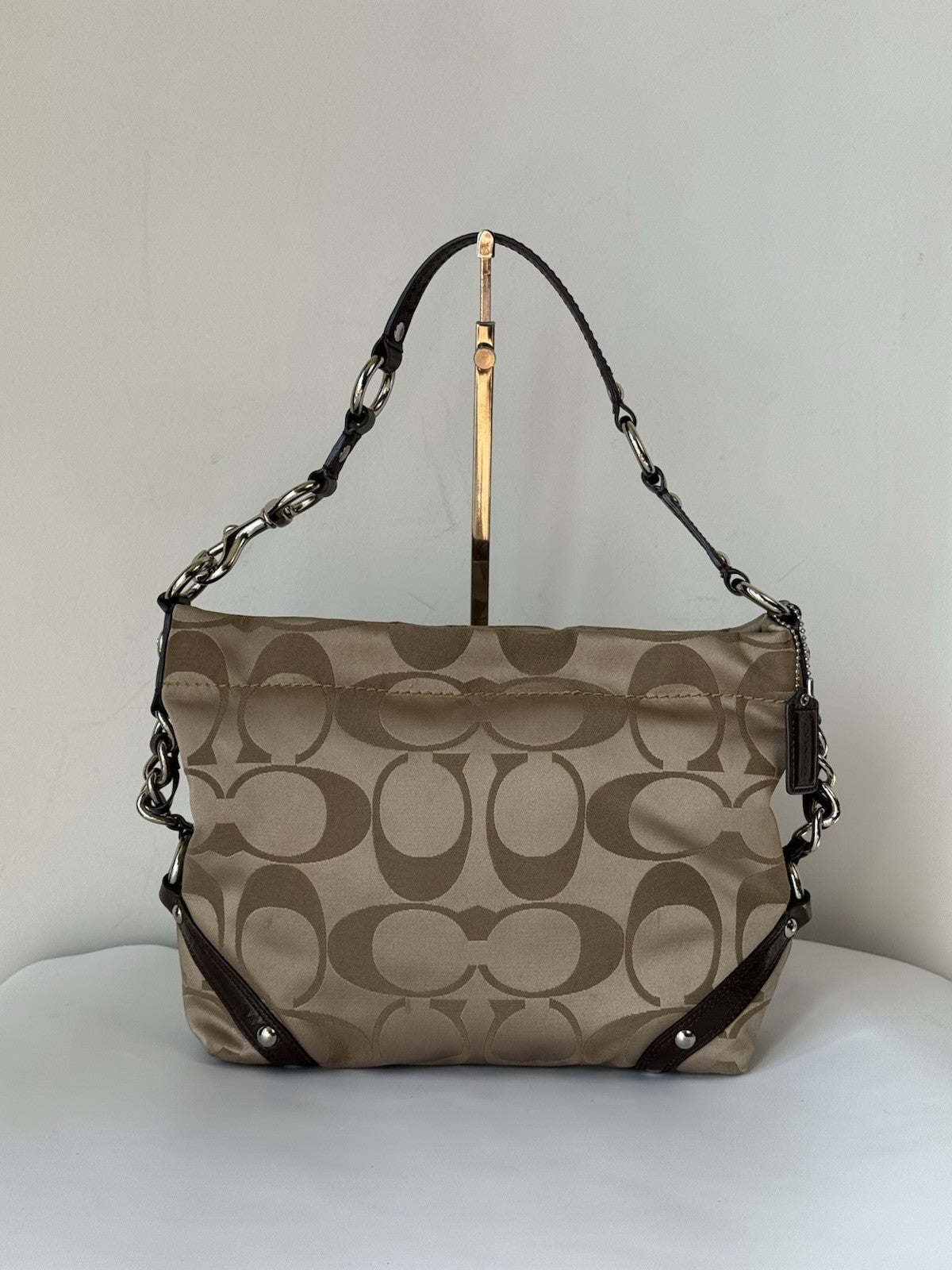 Vintage Coach Carly Hobo Bag Beige/Dark brown Signature Shoulder Bag 00s Y2K