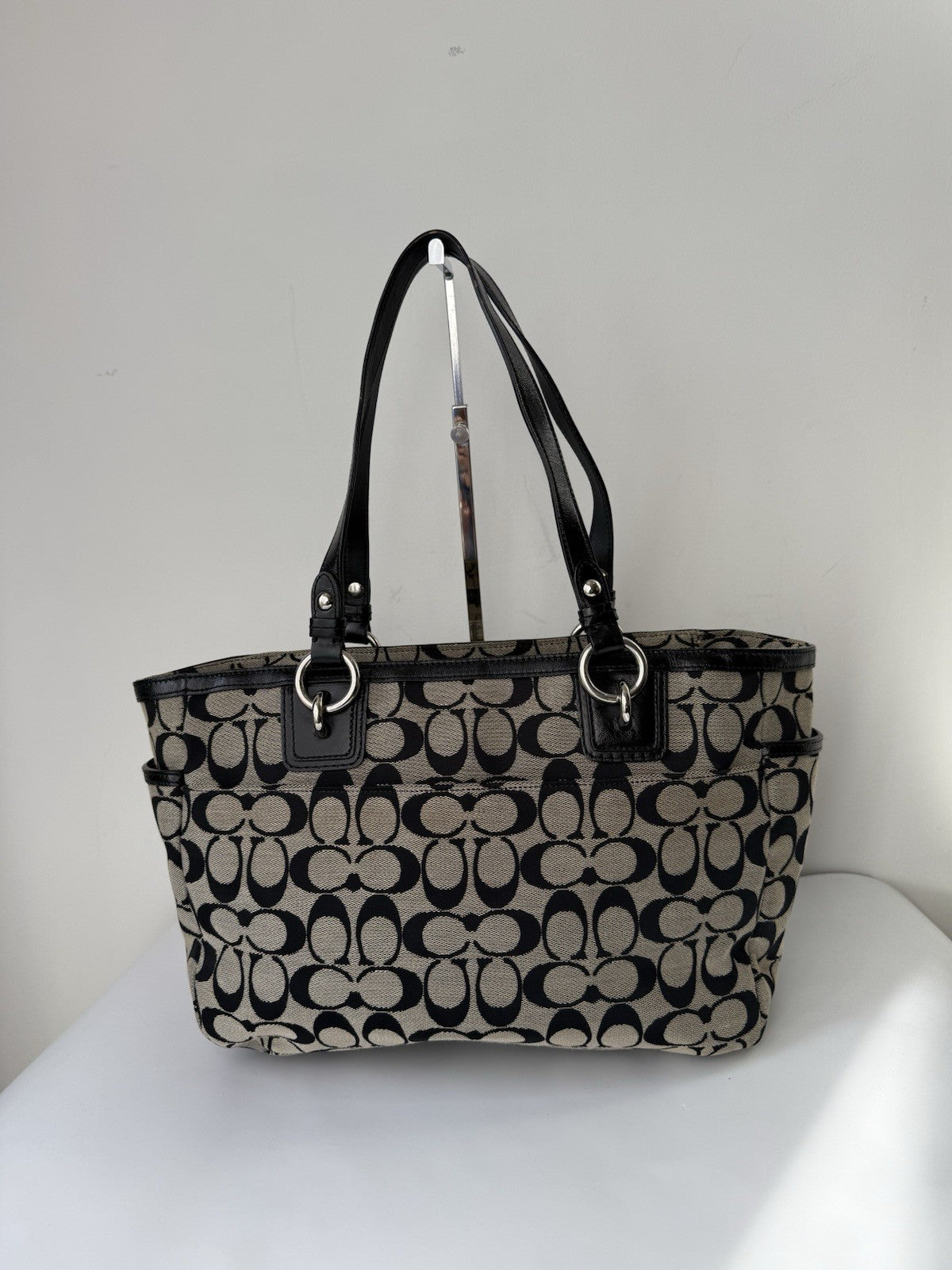 Vintage Coach Gallery Tote Bag Black & Grey Signature Handbag 00s Y2K
