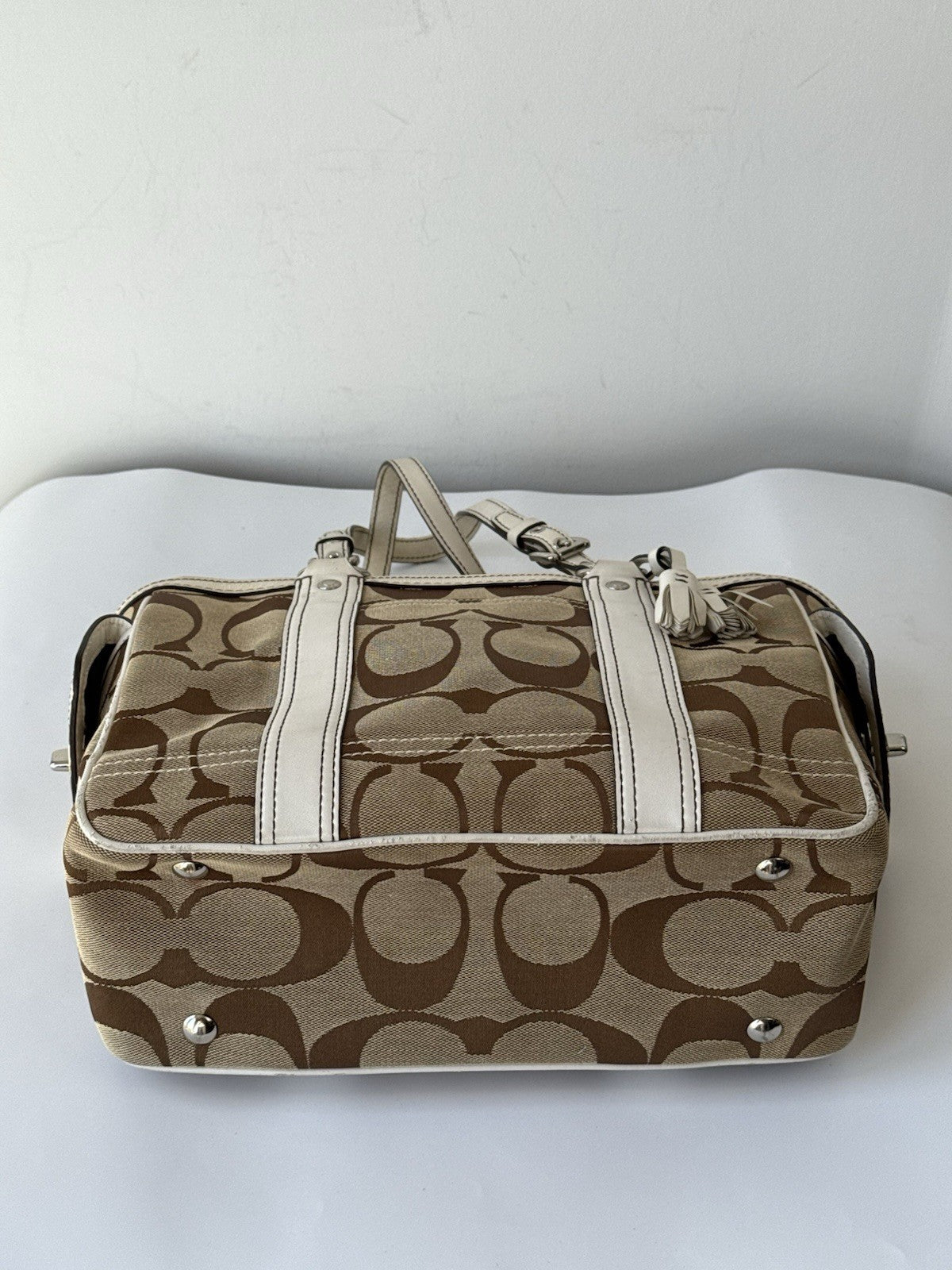 Vintage Coach Tote Bag Khaki/Beige Signature Handbag 00s Y2K