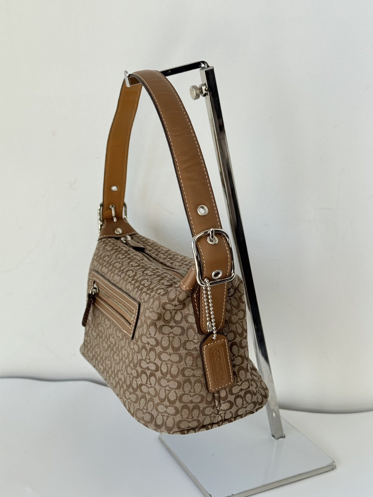 Vintage Coach East West Bag Tan & Beige  Coach Signature Handbag 00s Y2K