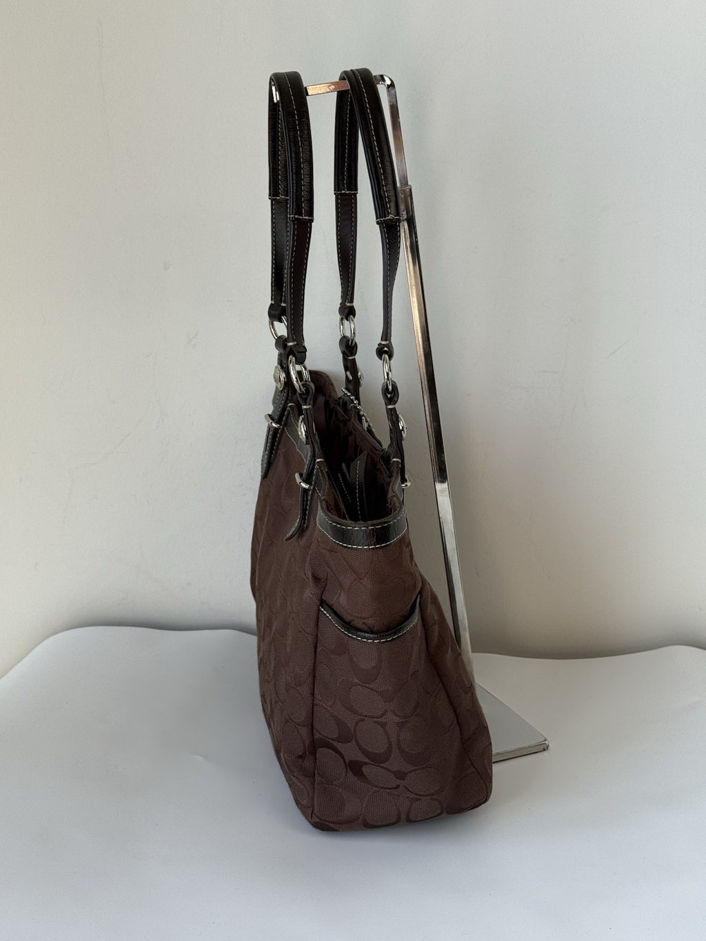 Vintage Coach Gallery East West Tote Bag Dark Brown Signature Handbag 00s Y2K