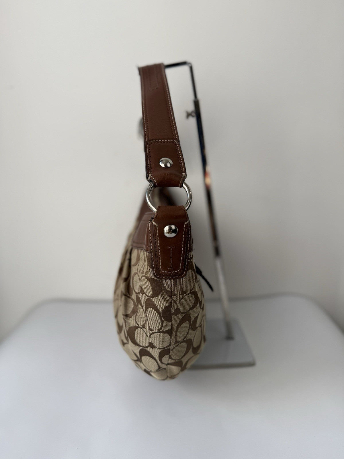 Vintage Coach Soho Pleated Bag Brown Signature Coach Hobo Bag  00s Y2K