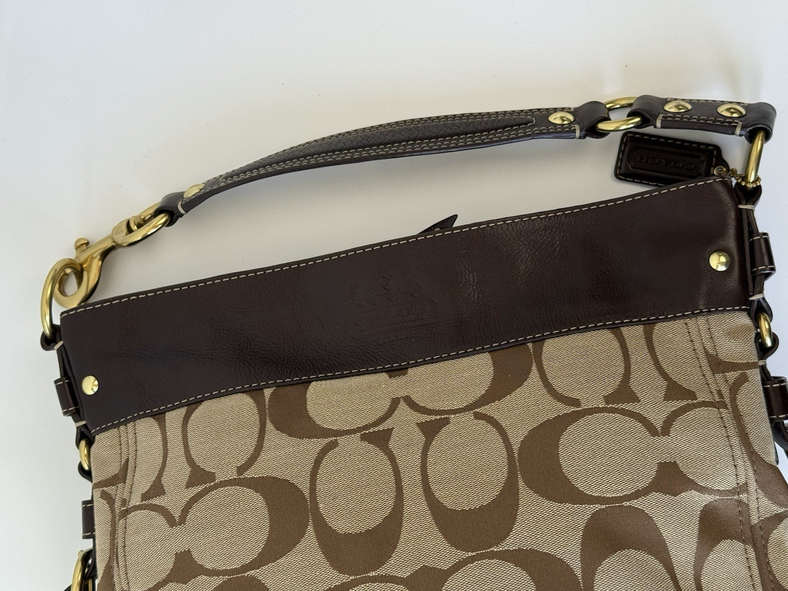 Vintage Coach Zoe Bag Khaki/Mahogany Signature Shoulder Bag 00s Y2K Bag