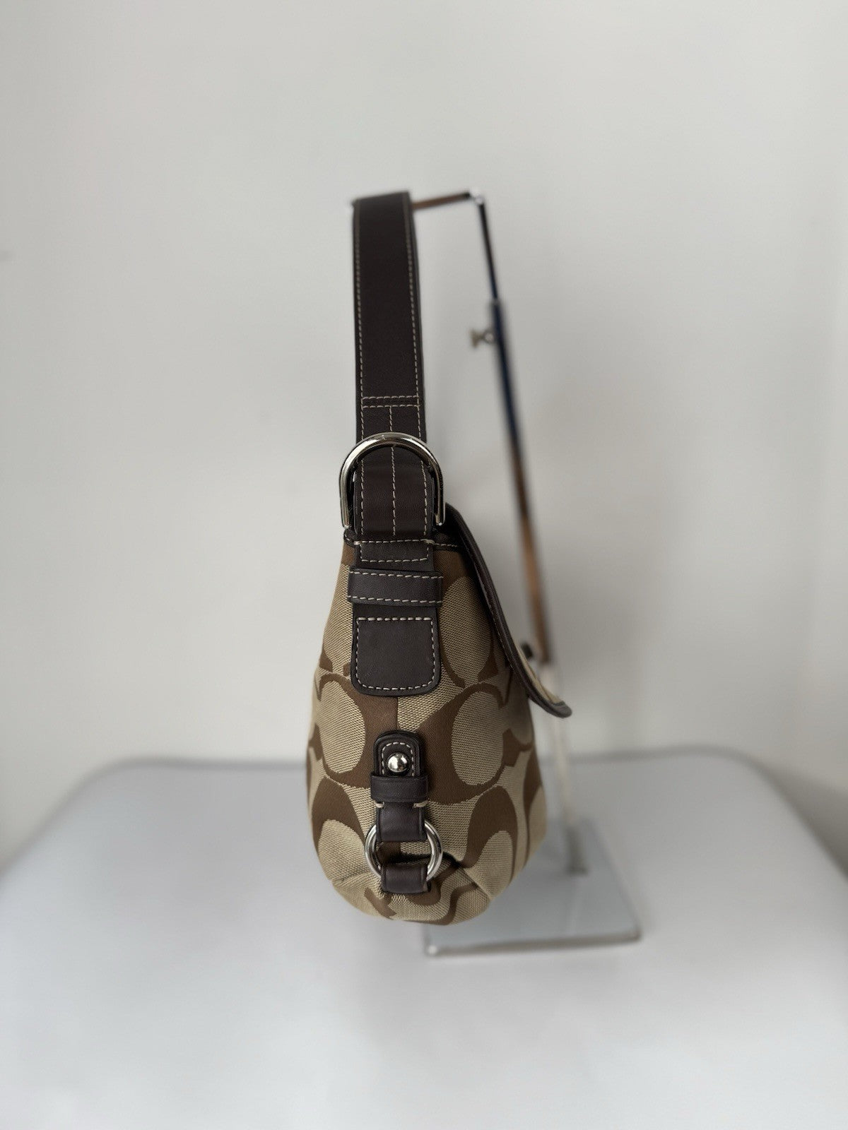 Vintage Coach Shoulder Bag Brown & Beige TurnLock Signature Crossbody Bag Y2K