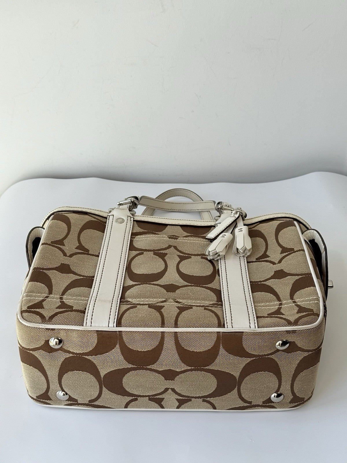 Vintage Coach Tote Bag Khaki/Beige Signature Coach Handbag 00s Y2K