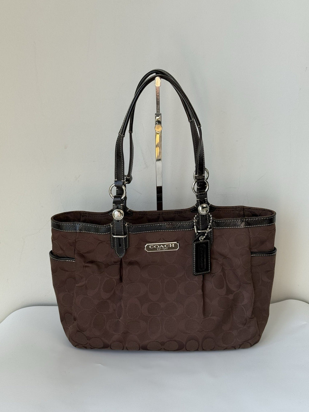 Vintage Coach Gallery East West Tote Bag Dark Brown Signature Handbag 00s Y2K