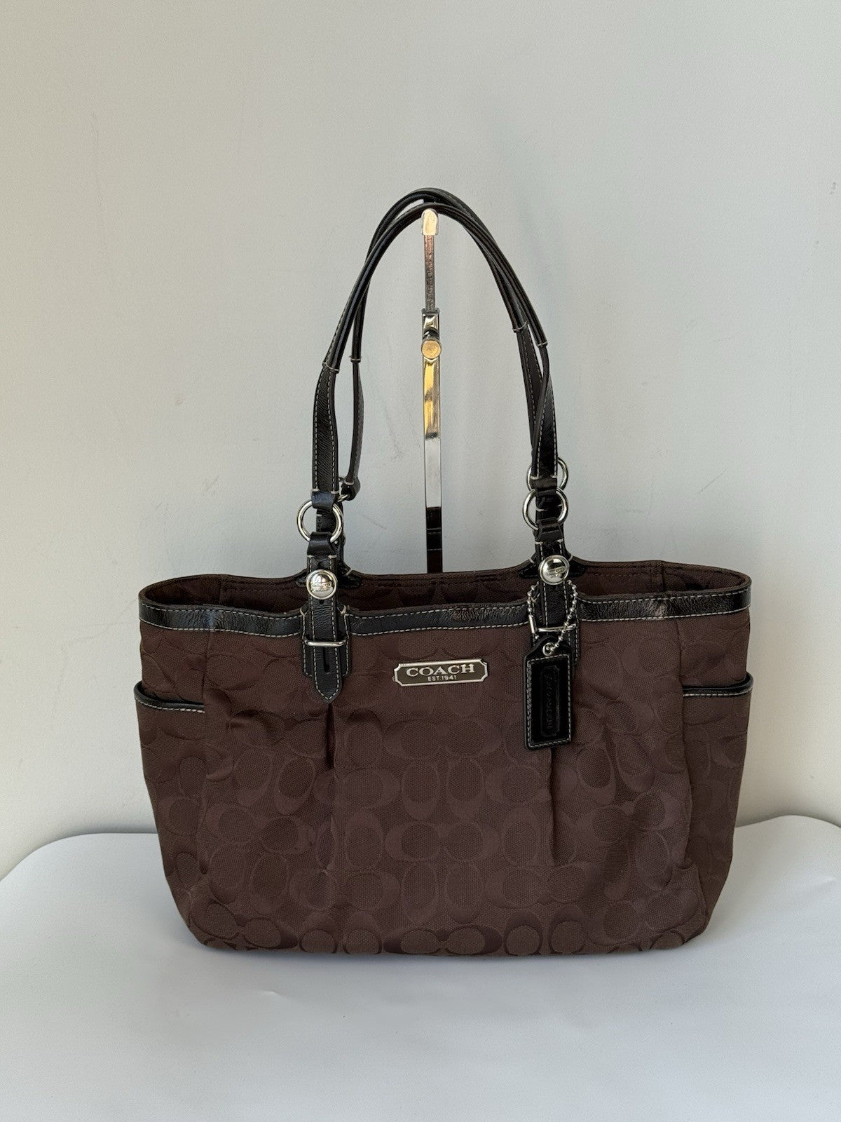 Vintage Coach Gallery East West Tote Bag Dark Brown Signature Handbag 00s Y2K