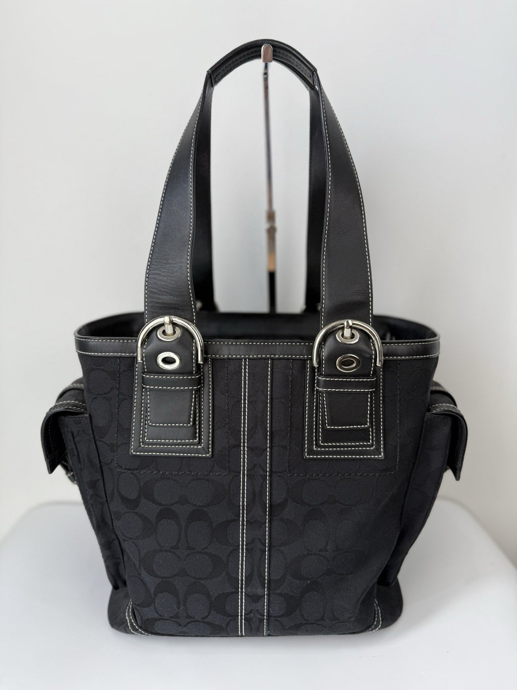 Vintage Coach Carryall Tote Bag Black Signature Handbag 00s Y2K Bag