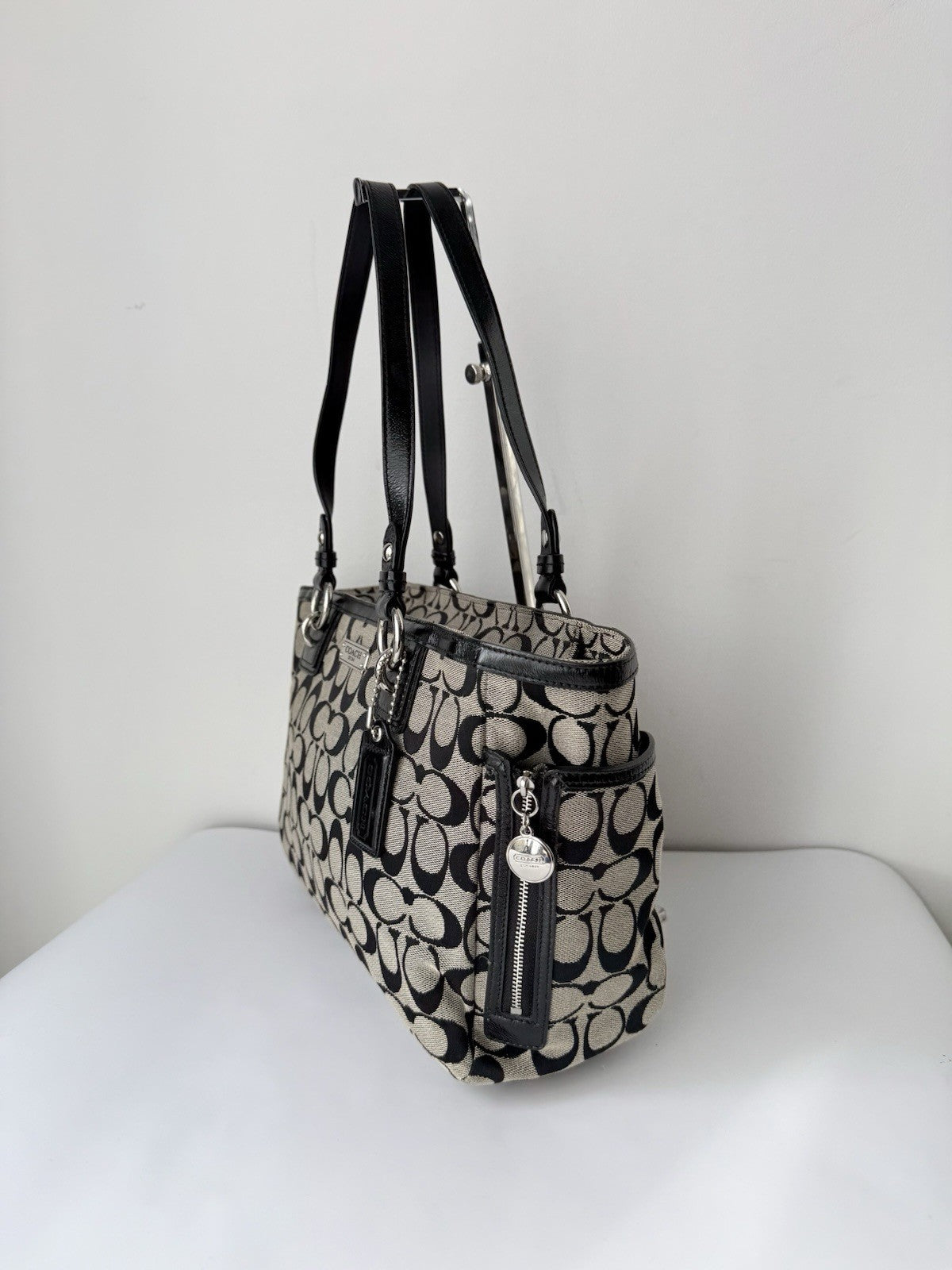Vintage Coach Gallery Tote Bag Black & Grey Signature Handbag 00s Y2K