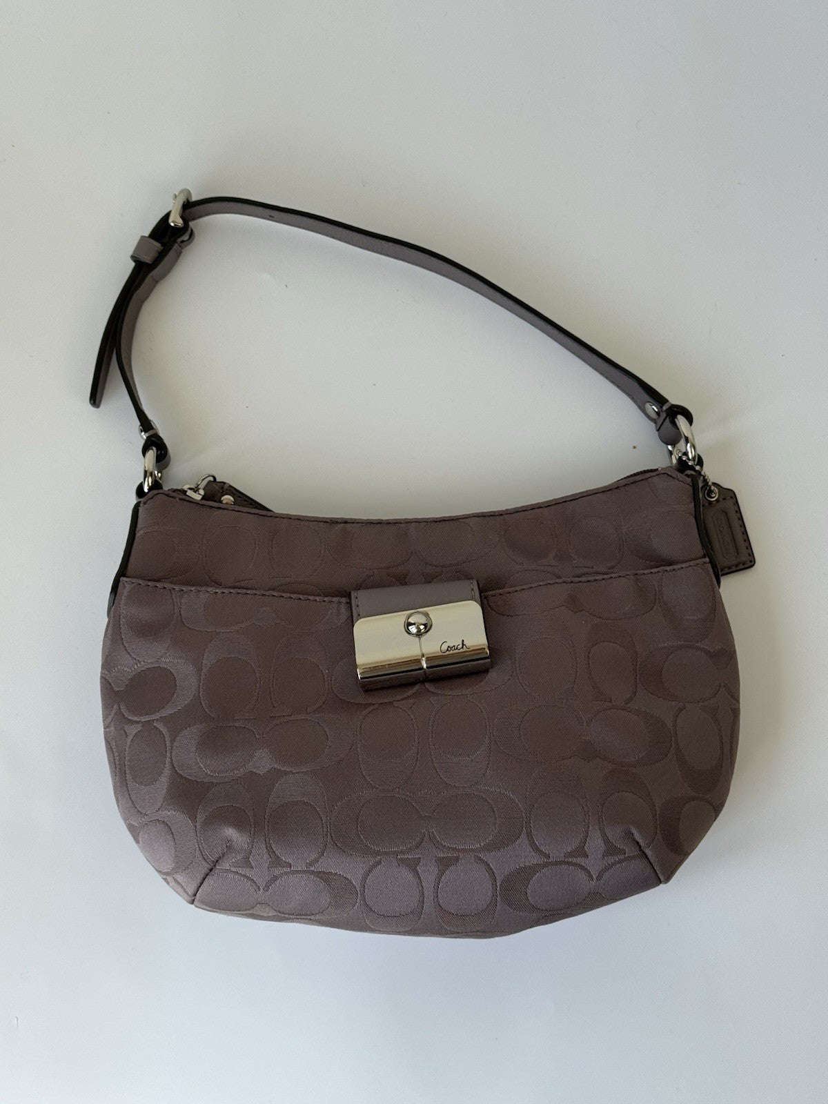 Vintage Coach Kristin Opt Art Handbag Grey/Purple Signature Pouch Bag 00s Y2K