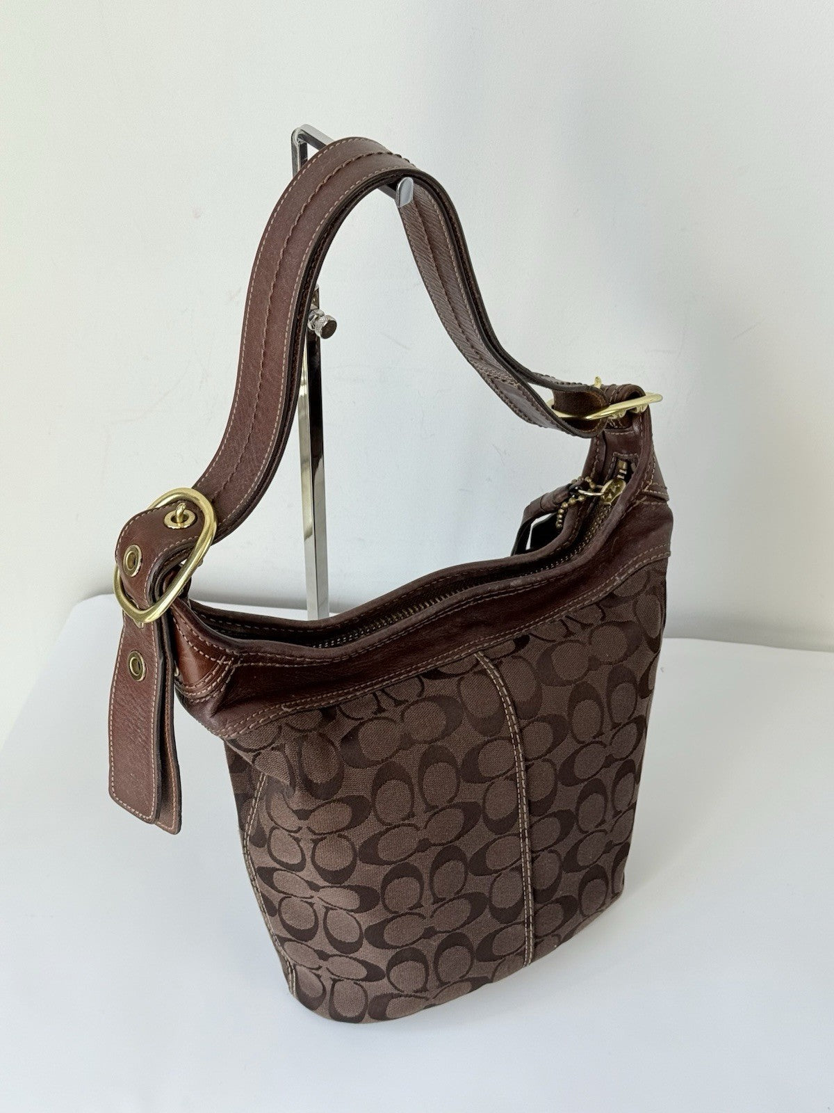 Vintage Coach Bleecker Brown Signature Bucket Bag 00s Y2K Shoulder Bag